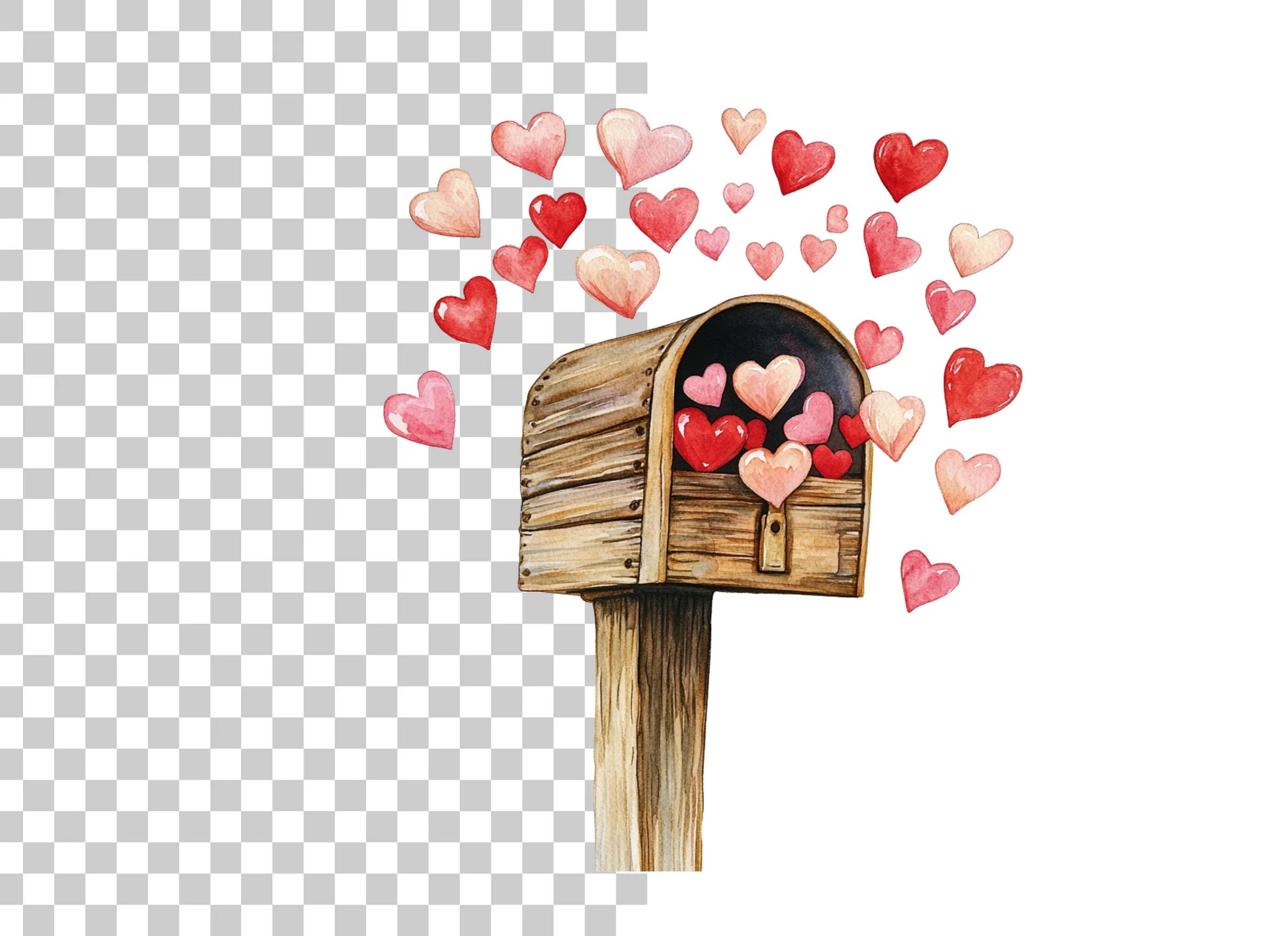 Wooden Mailbox with Falling Hearts Clipart Bundle