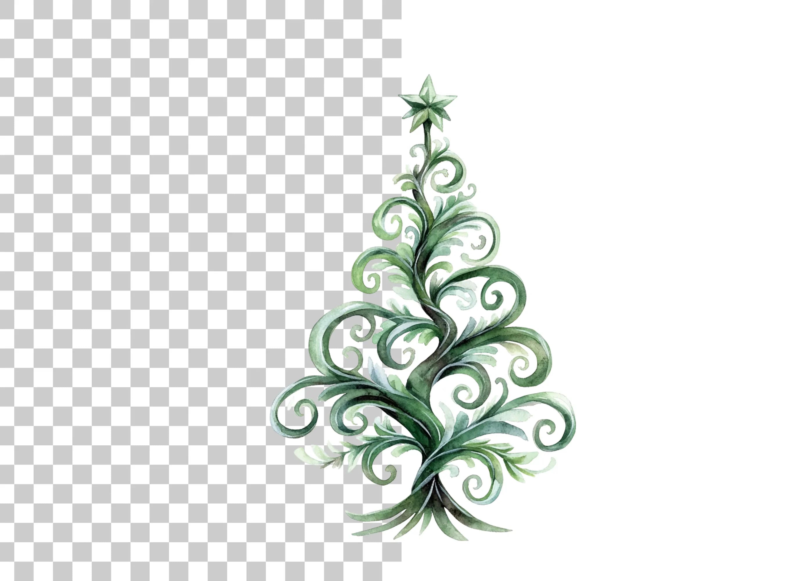 Whimsical Swirl Christmas Tree Clipart Bundle