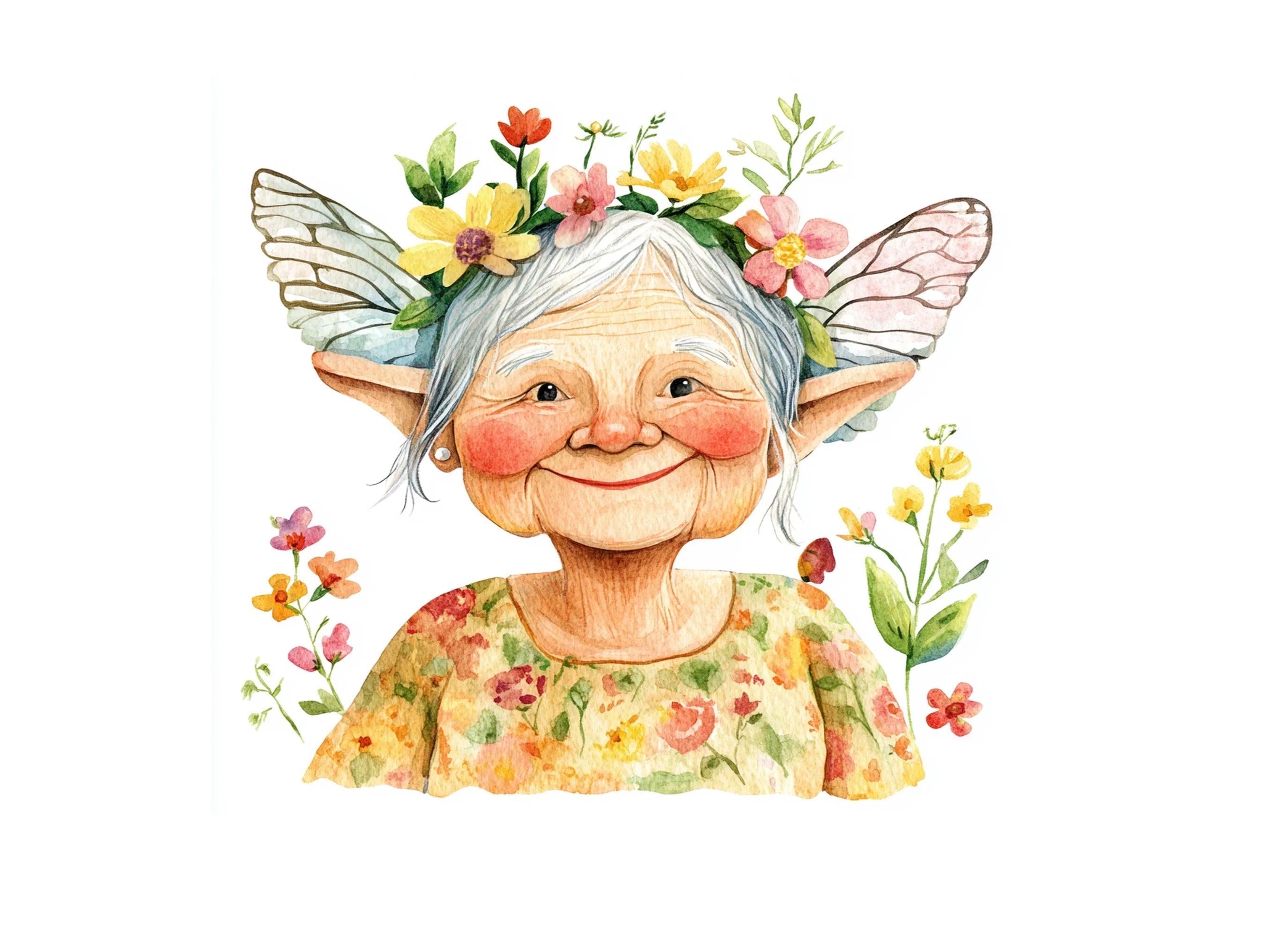 Joyful Elderly Fairy Faces Clipart Bundle