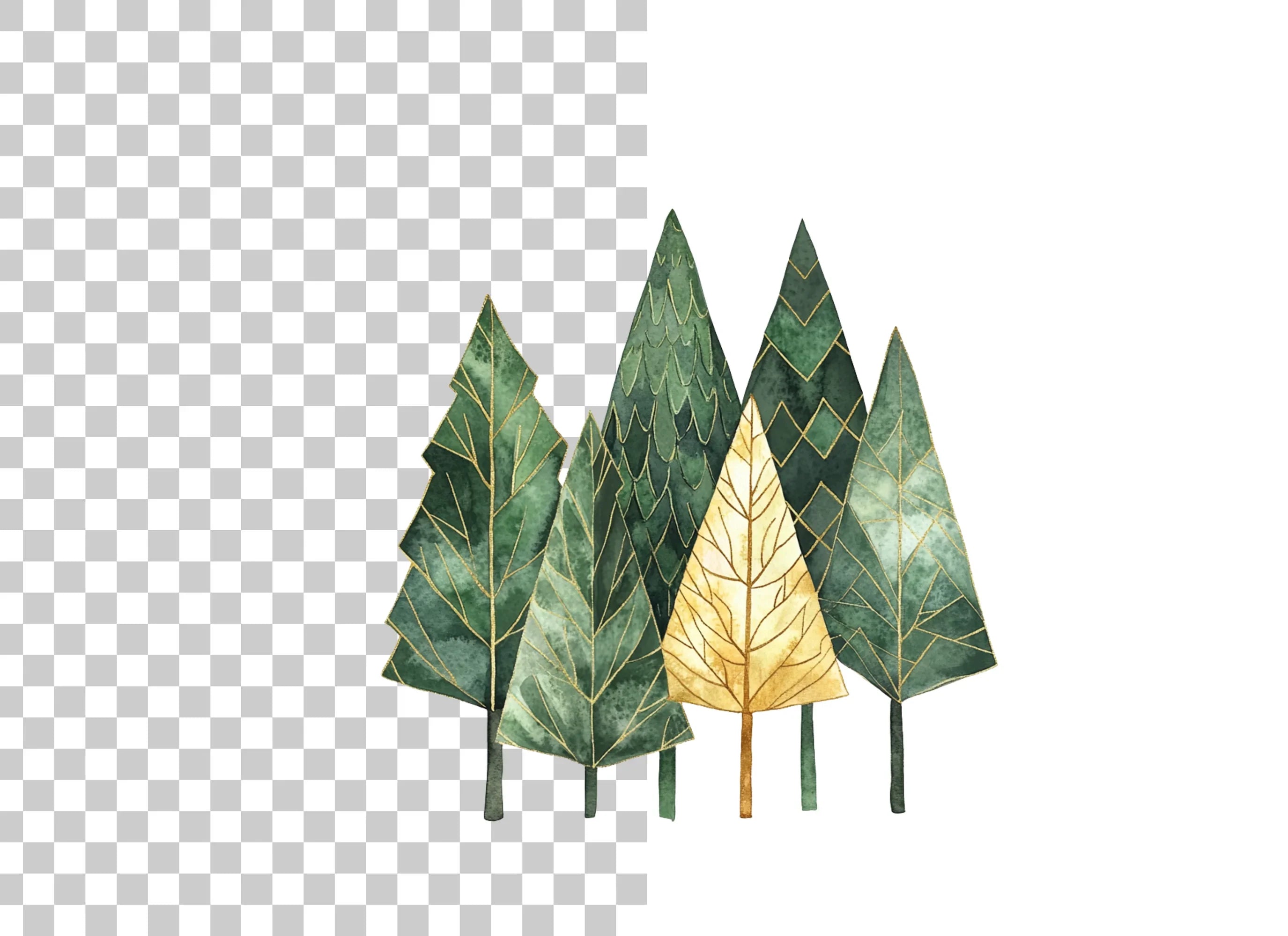 Geometric Gold and Green Forest Clipart Bundle