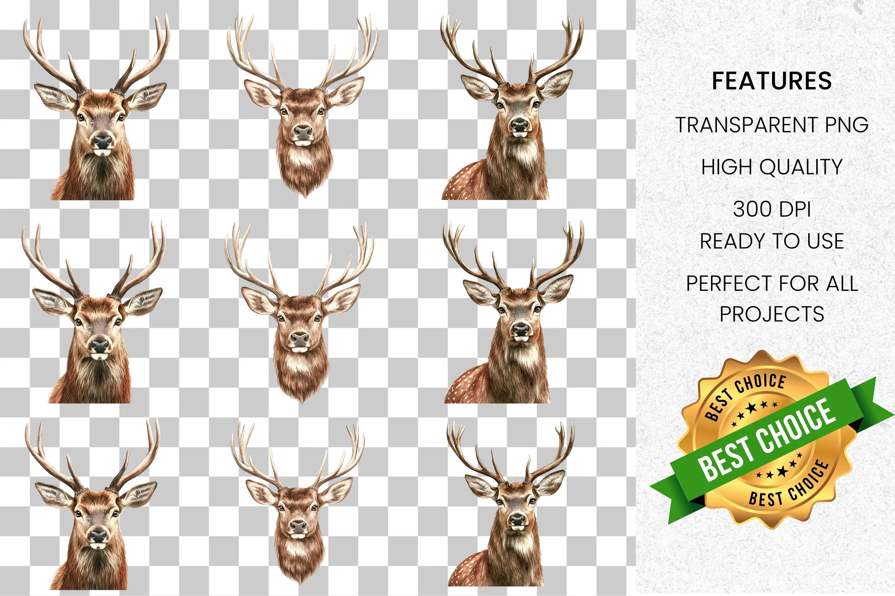 Majestic Deer Head Clipart Bundle