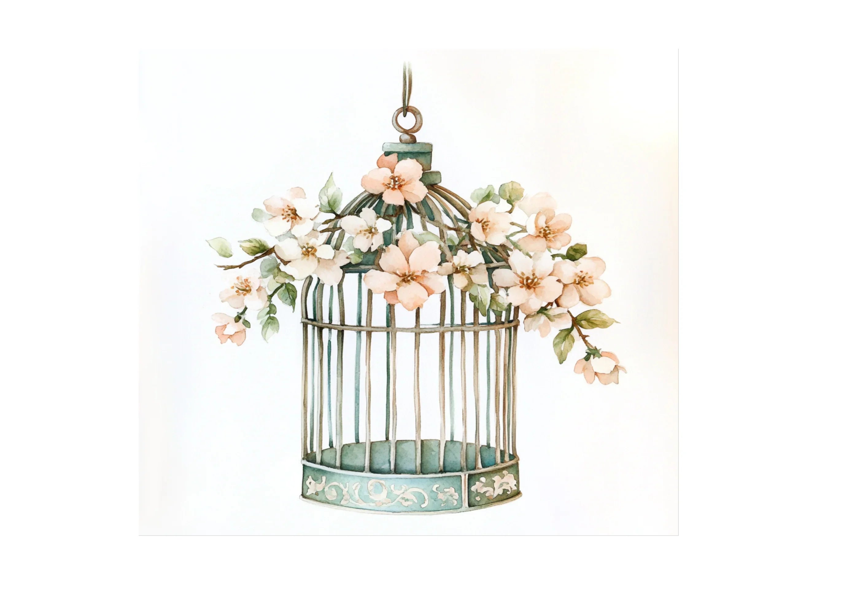 Charming Floral Birdcage Clipart Bundle
