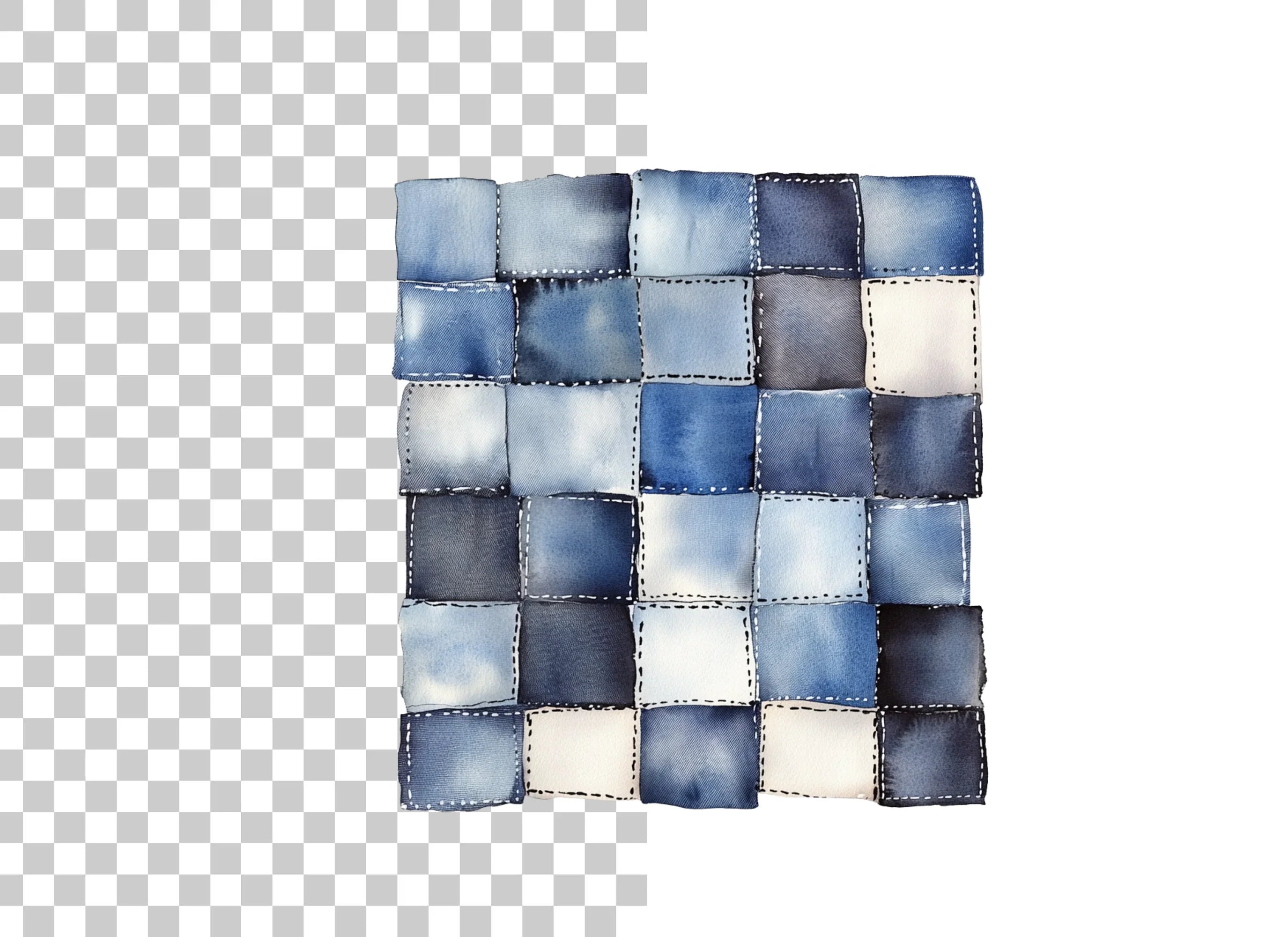 Denim Patchwork Patterns Clipart Bundle