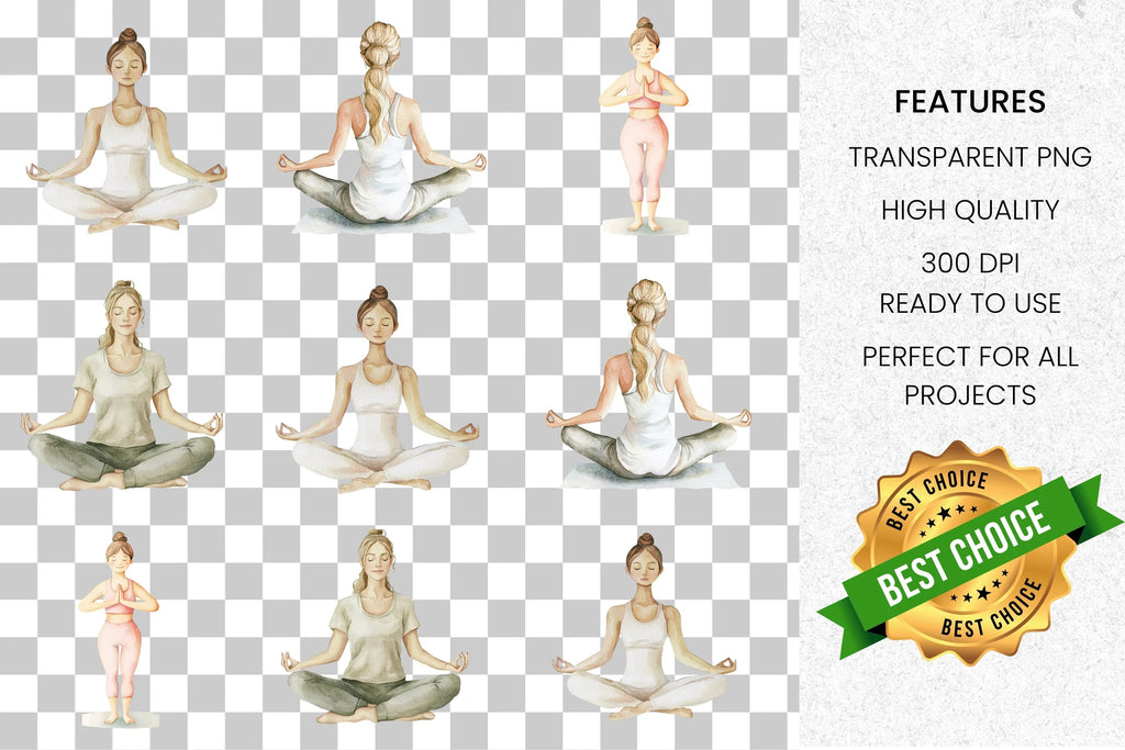 Yoga Women Meditation Clipart Bundle