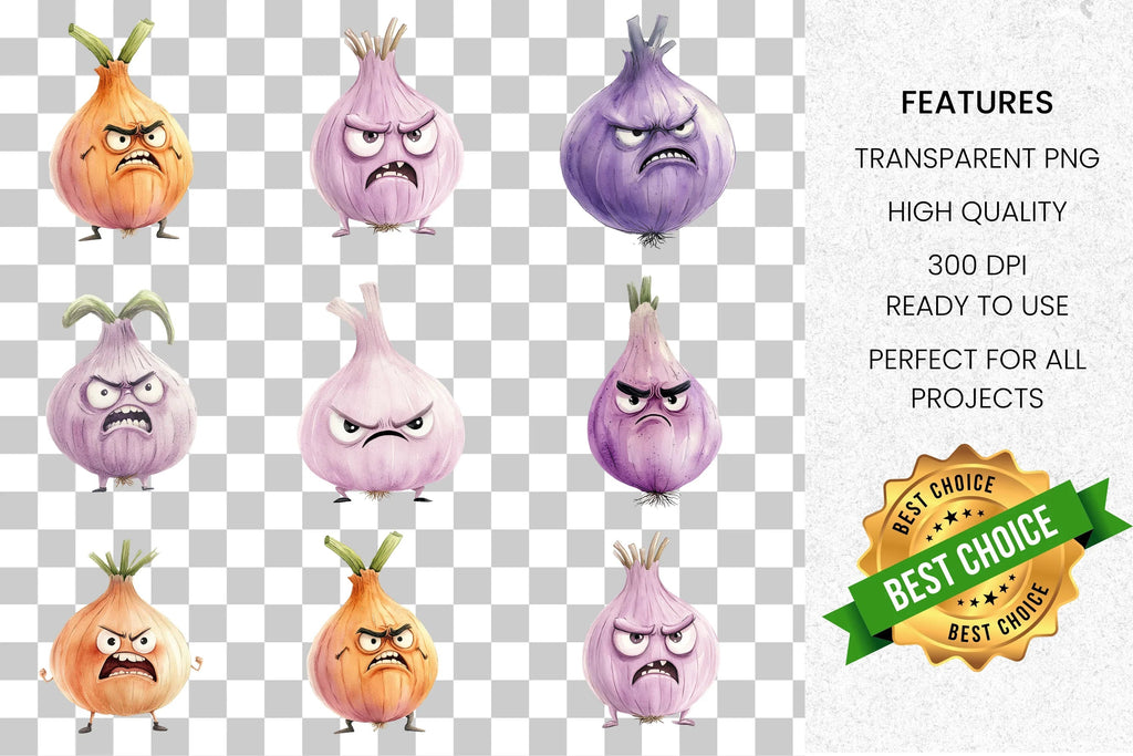 Angry Onion Garlic Clipart Bundle