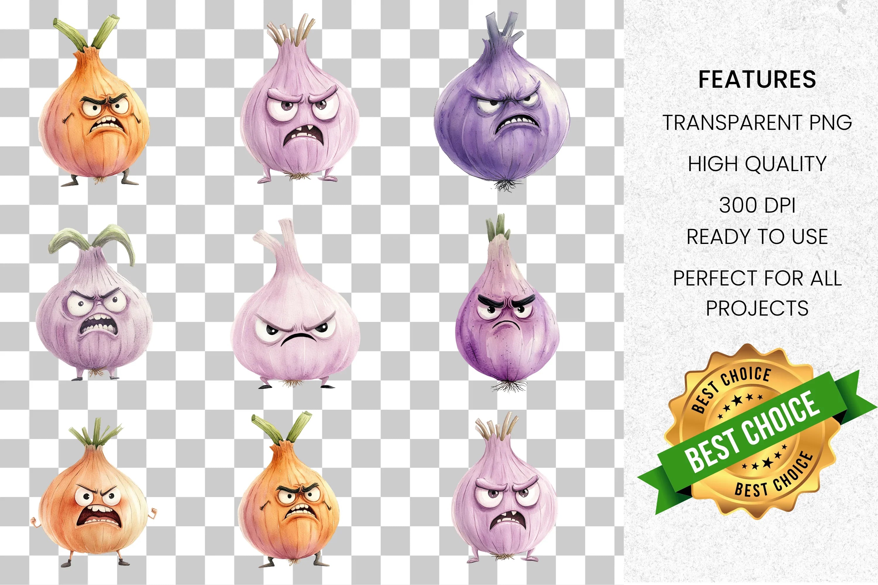 Angry Onion Garlic Clipart Bundle