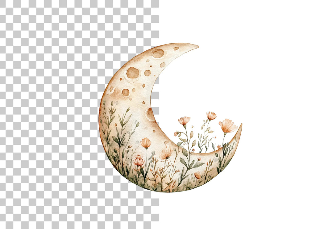 Floral Crescent Moon Clipart Bundle