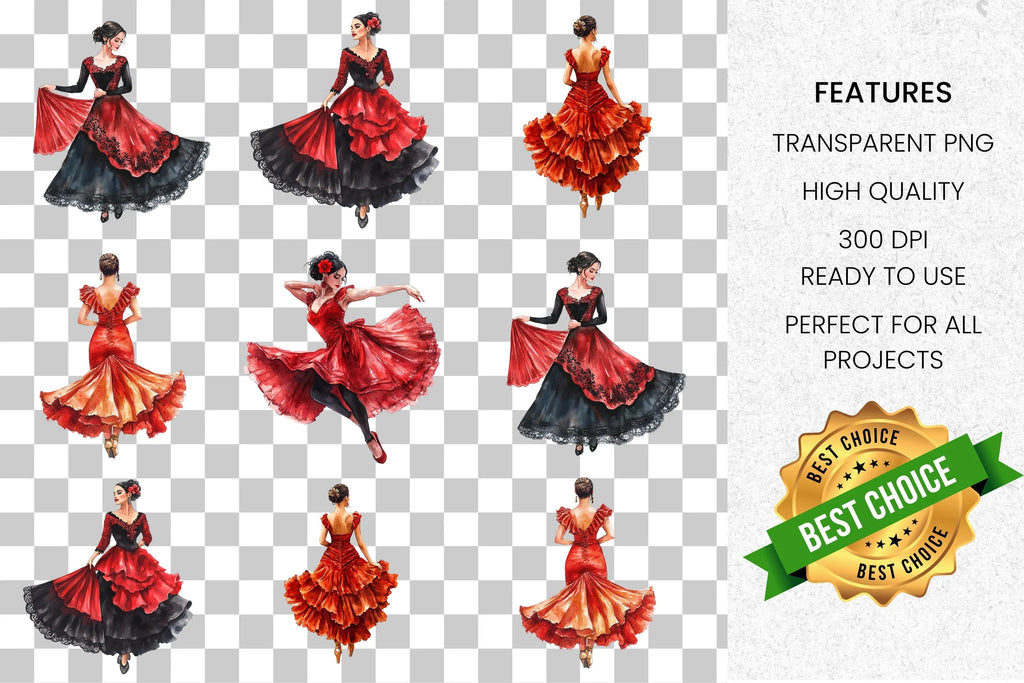 Elegant Flamenco Dancer Clipart Bundle