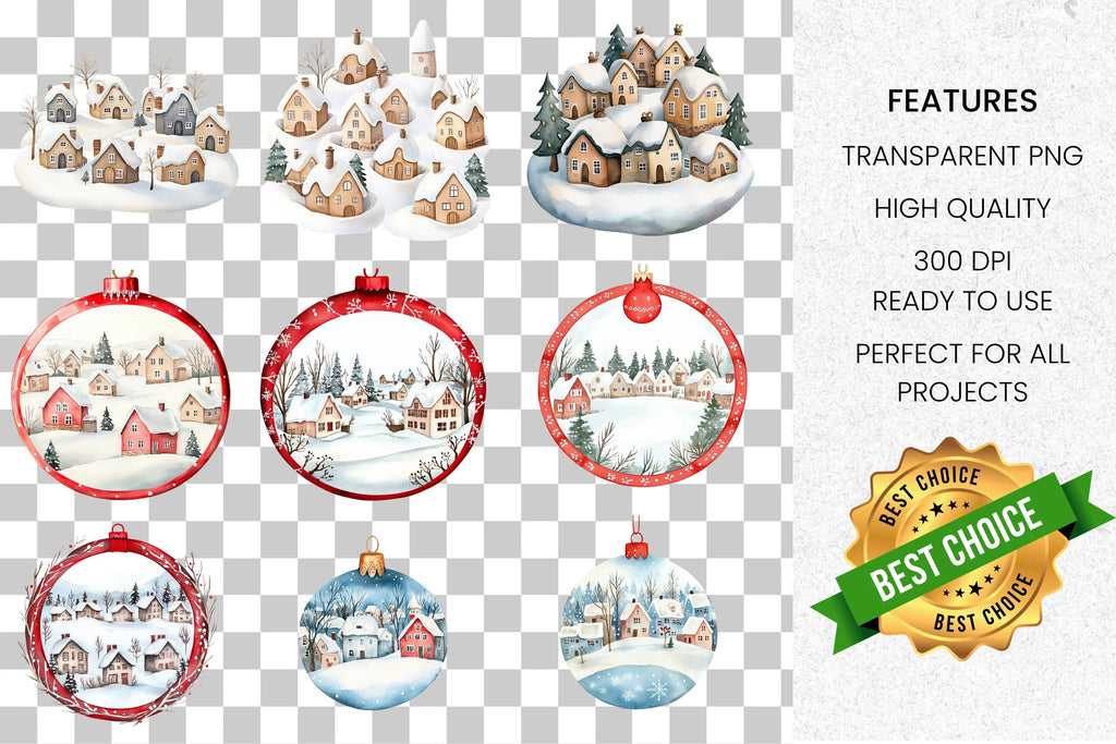 Winter Village Ornaments Clipart Bundle