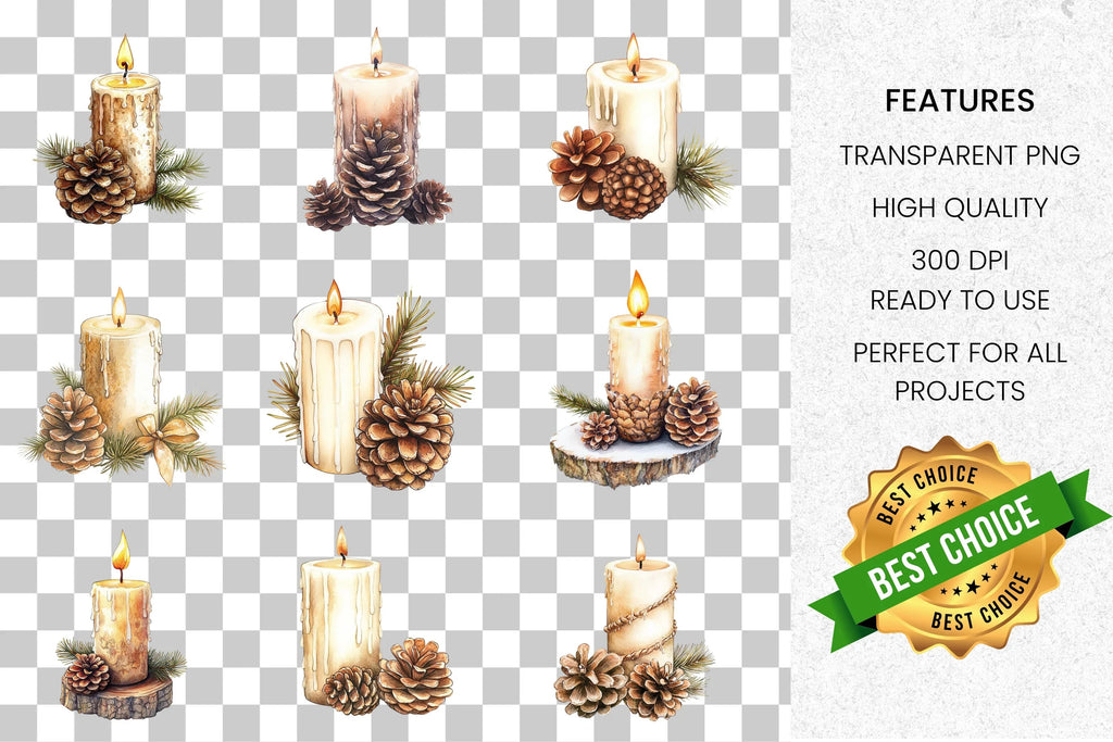 Rustic Winter Candle Clipart Bundle