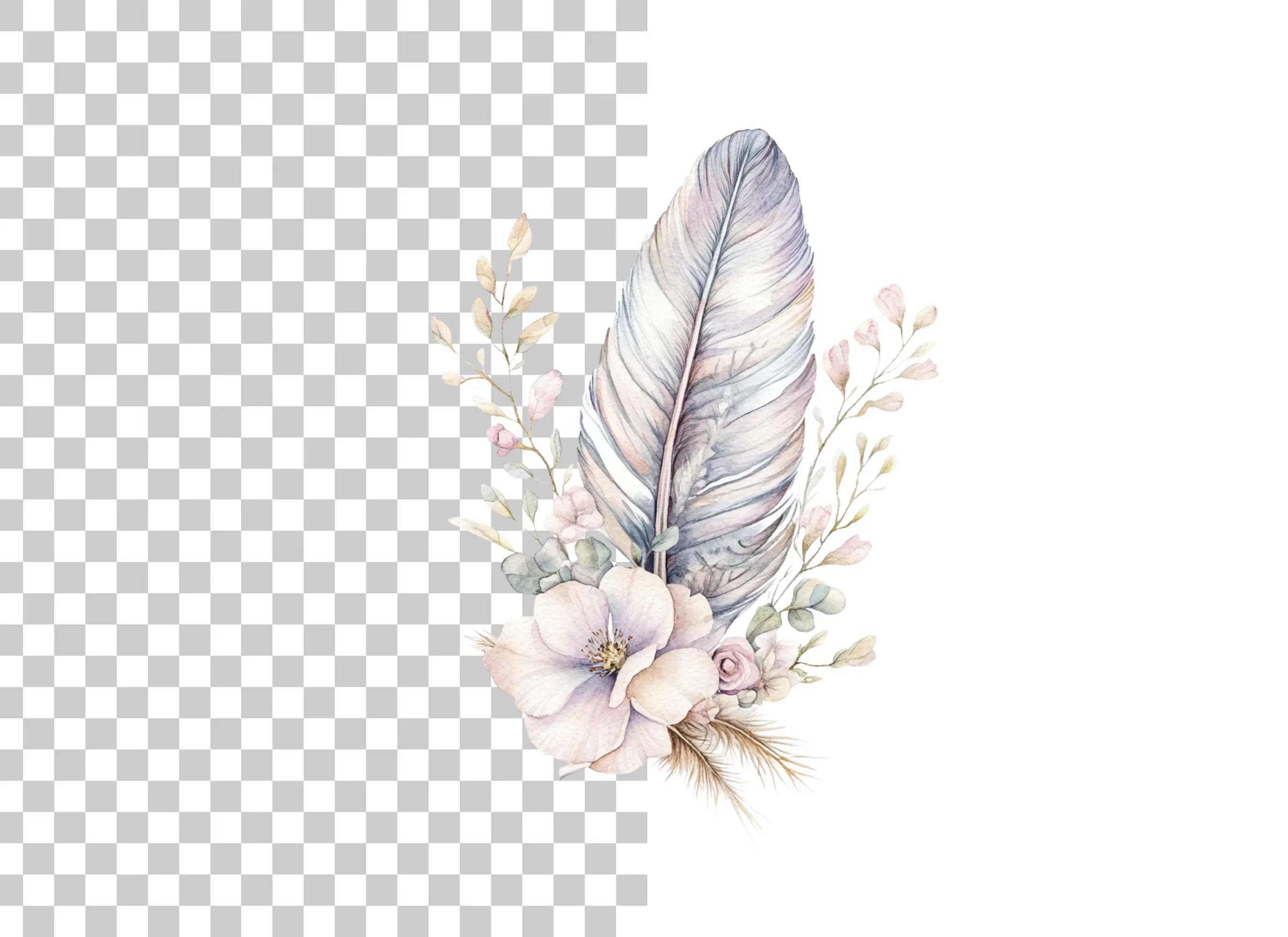 Feather Flower Clipart Bundle