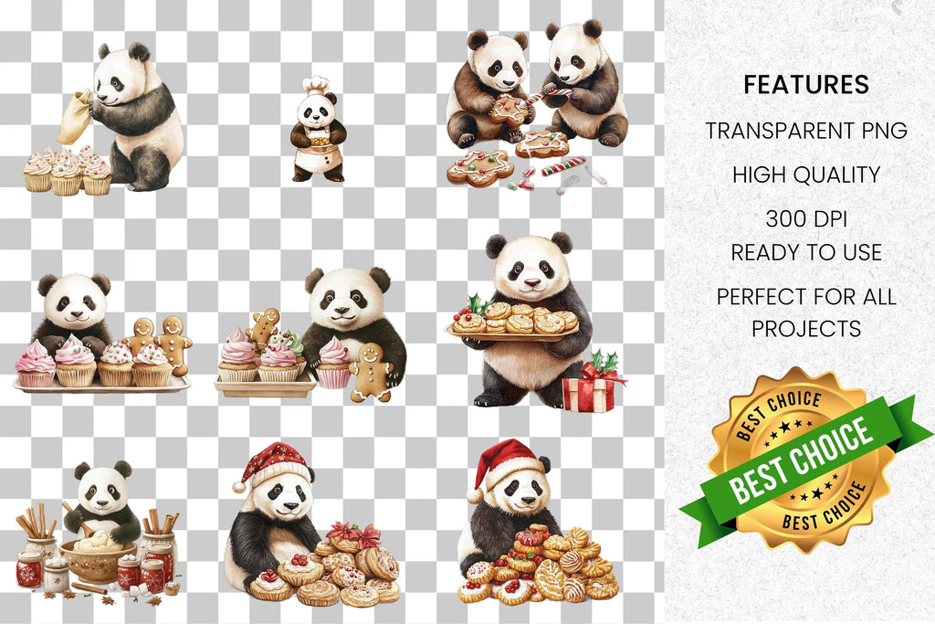 Panda Baking and Cupcake Clipart Bundle