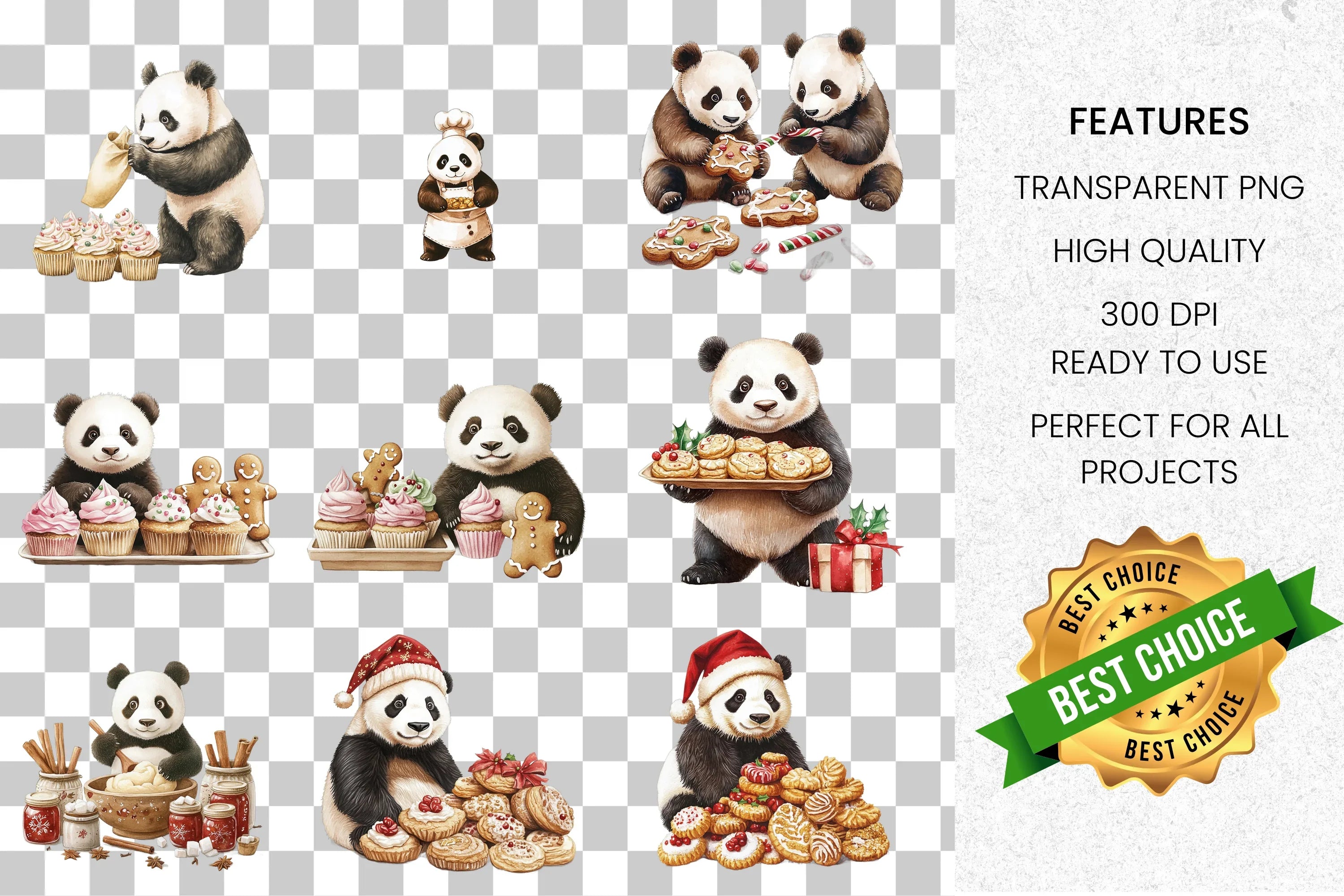 Panda Baking and Cupcake Clipart Bundle