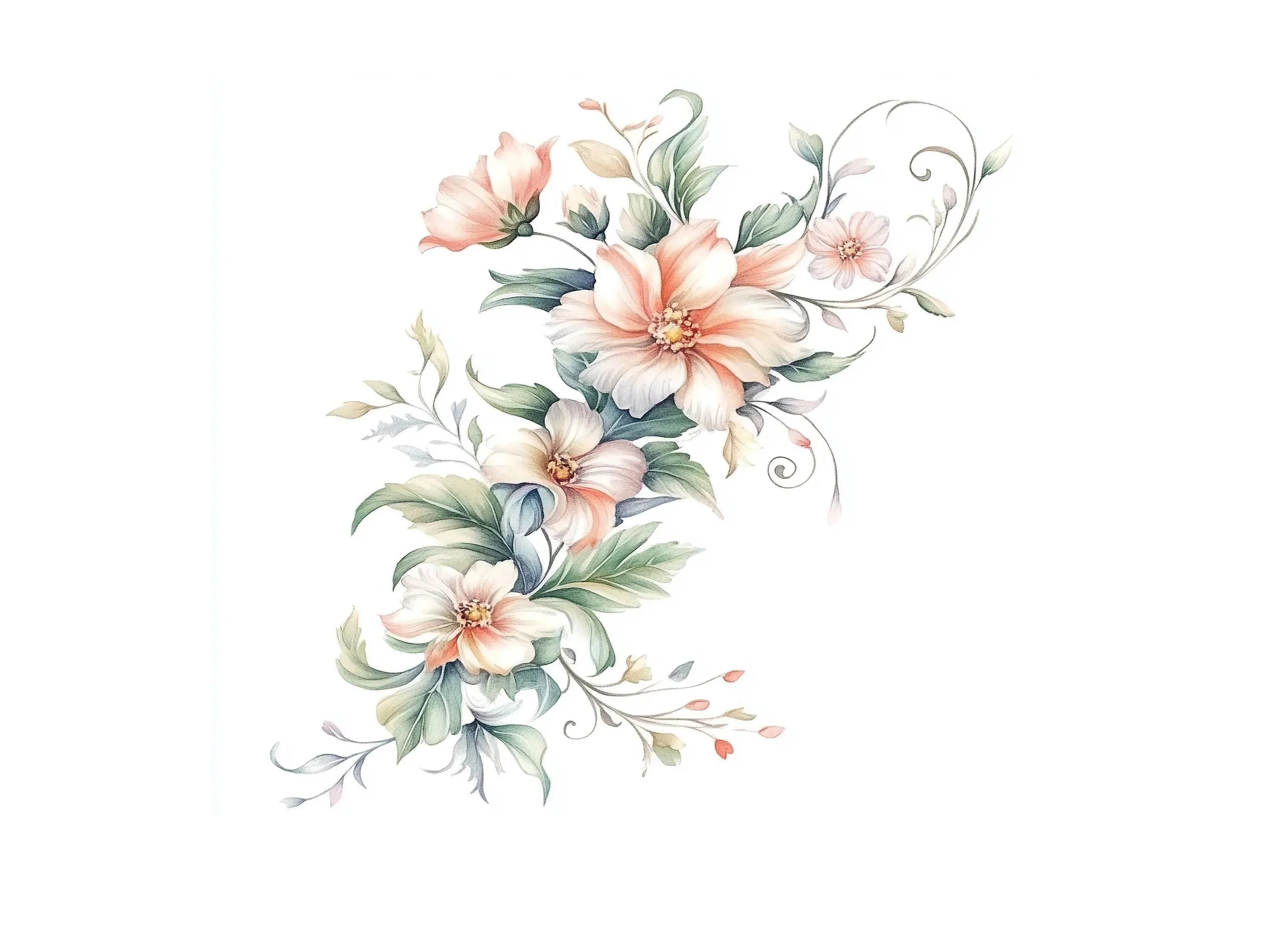 Soft Pink Rose Vines Clipart Bundle