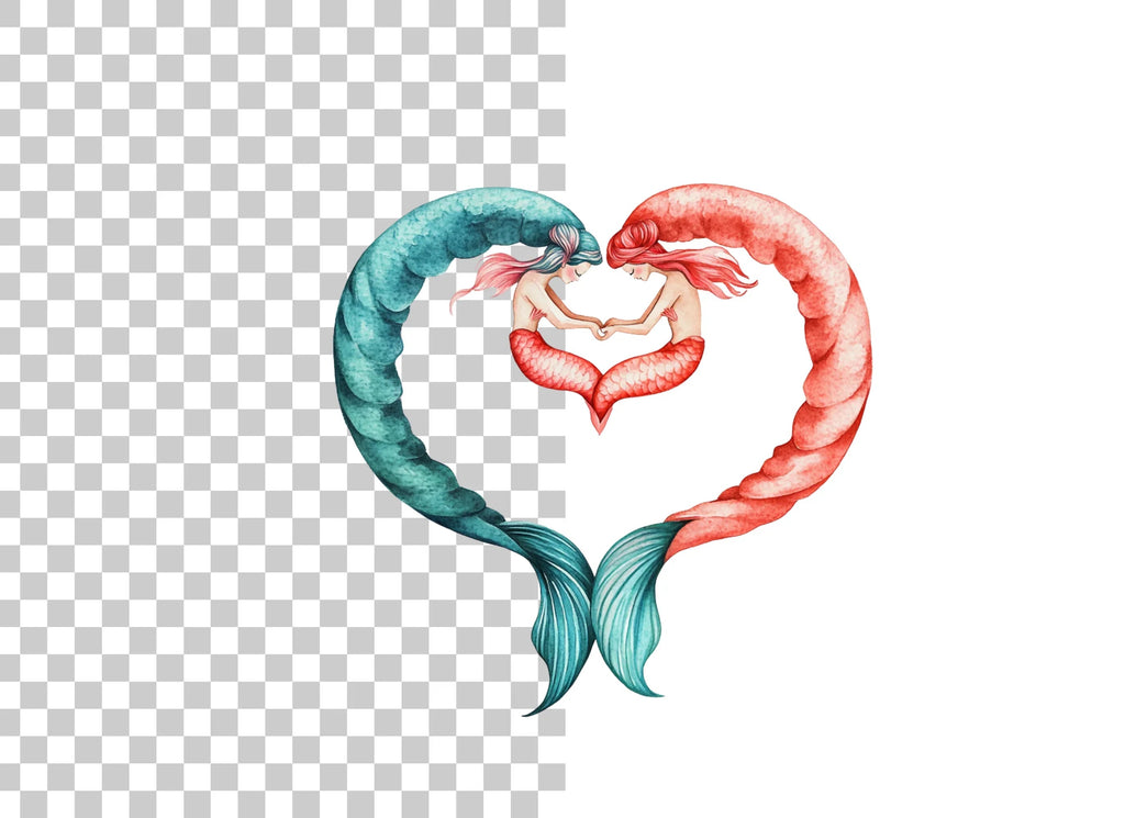 Romantic Mermaid Heart Couple Clipart Bundle