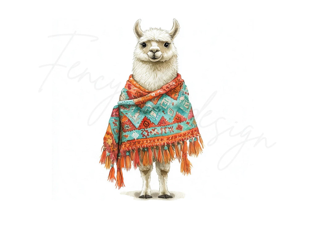 Vibrant Llama with Shawls Clipart Bundle