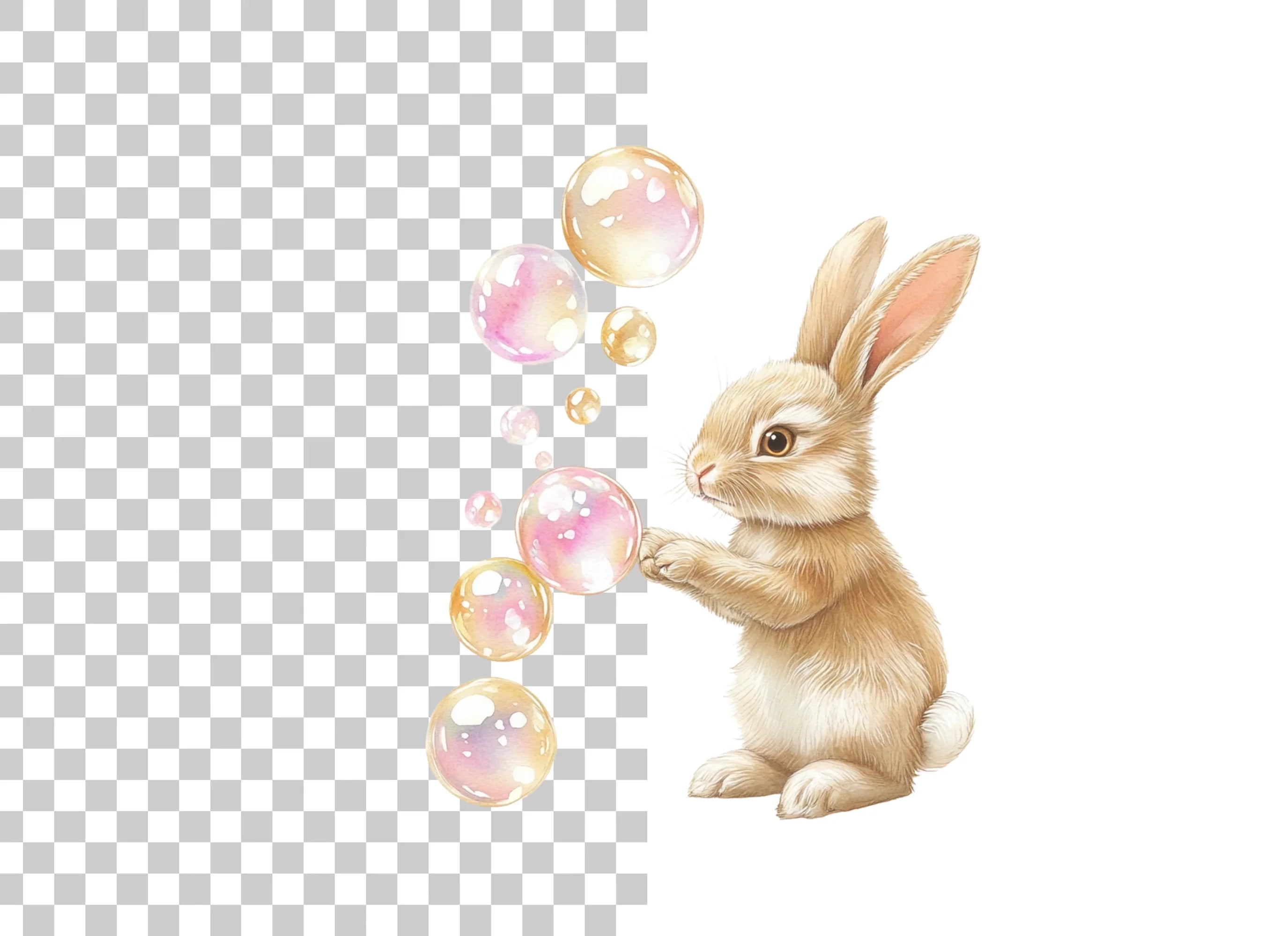 Cute Bunny Playing With Bubbles Clipart Bundle