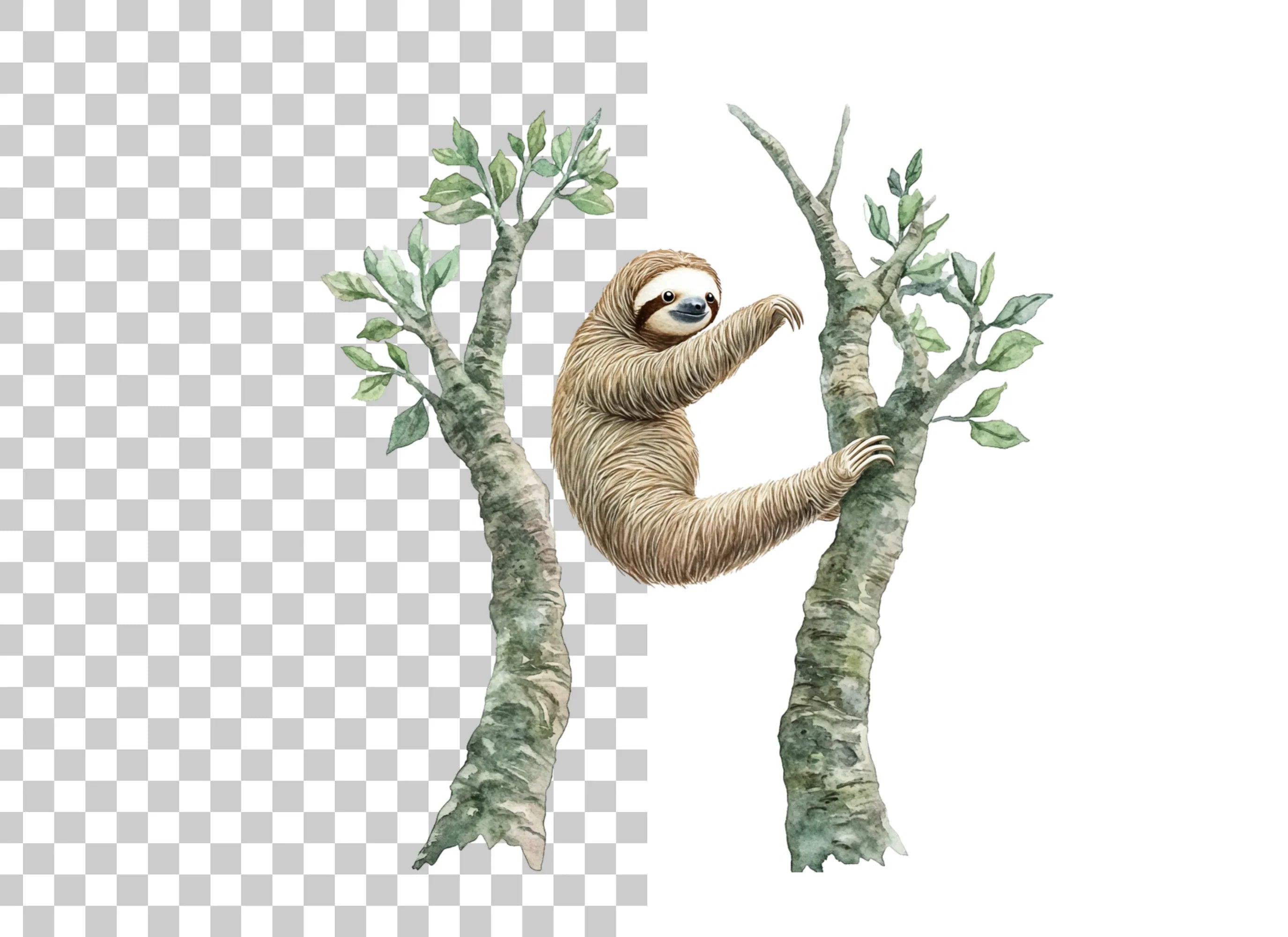 Playful Sloths Climbing Trees Clipart Bundle