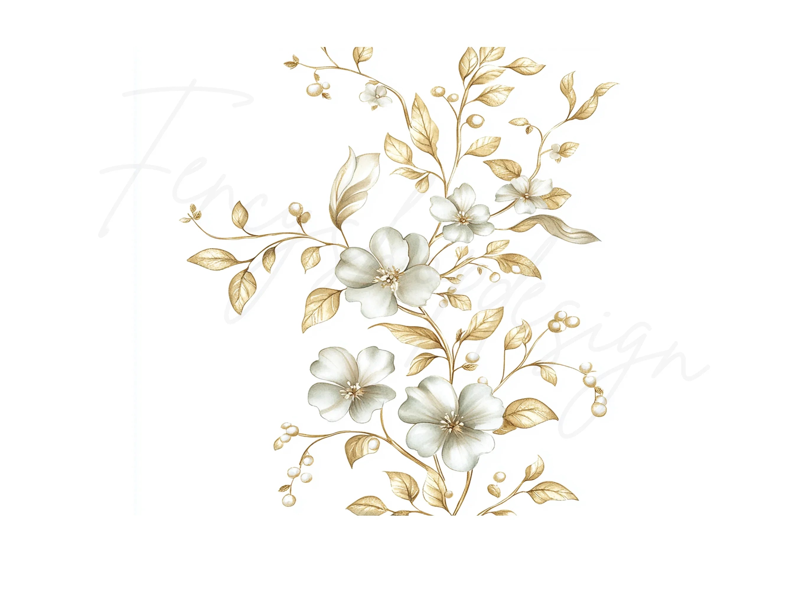 Delicate Golden Floral Clipart Bundle