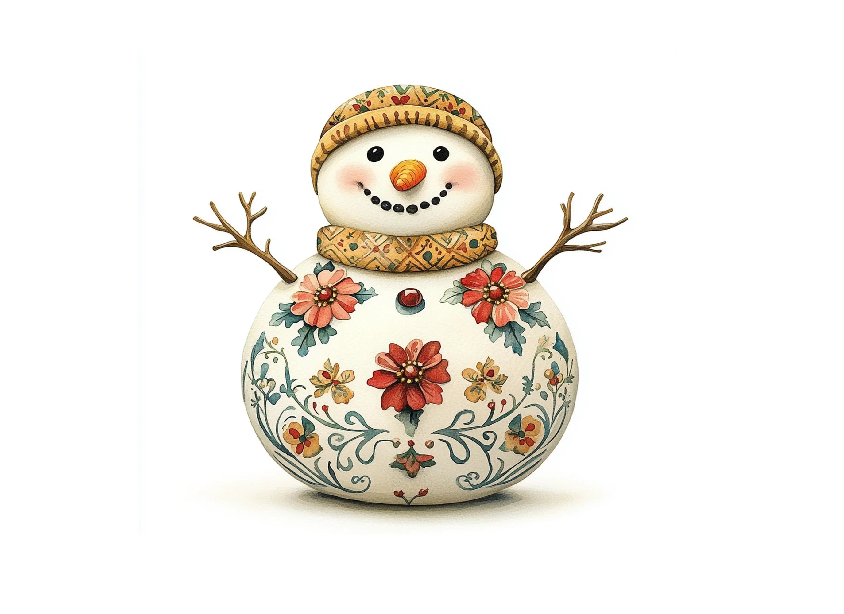 Floral Snowman Clipart Bundle