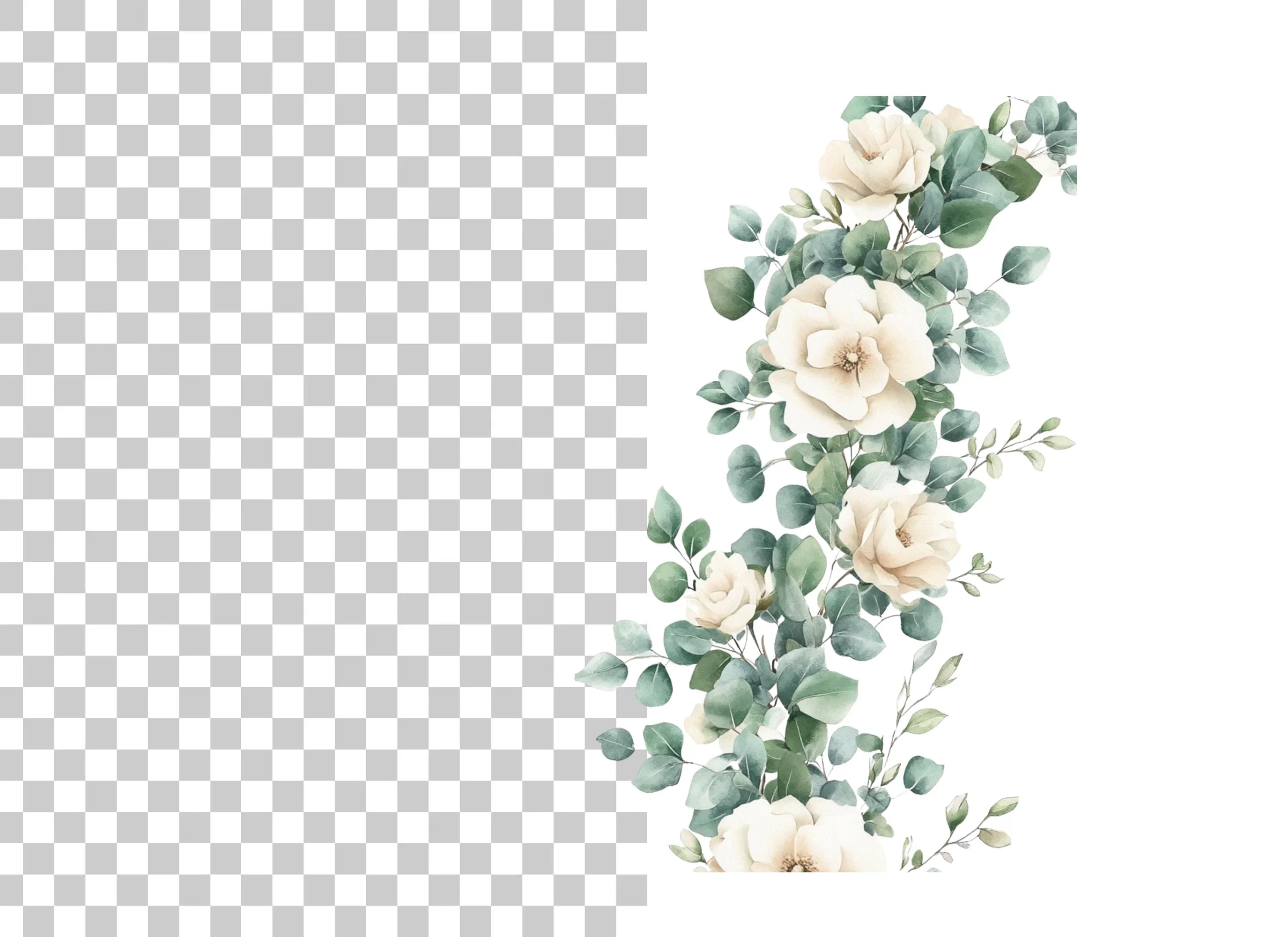 Elegant White Roses Eucalyptus Border Clipart Bundle