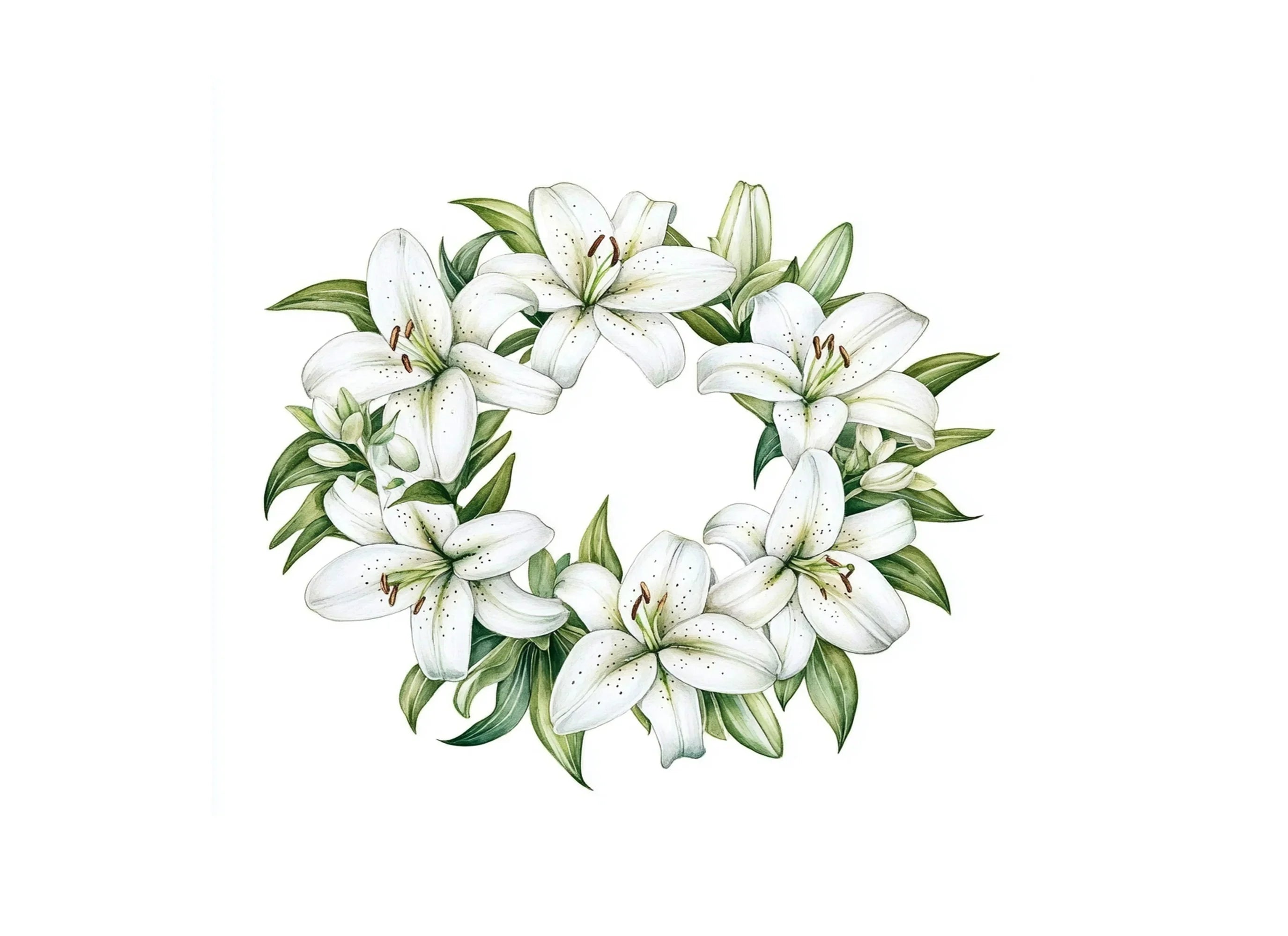 Stunning White Lily Wreath Clipart Bundle