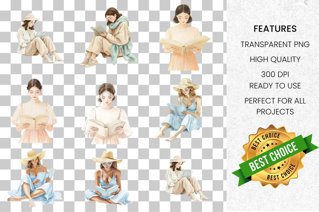 Women Reading Book Clipart Bundle