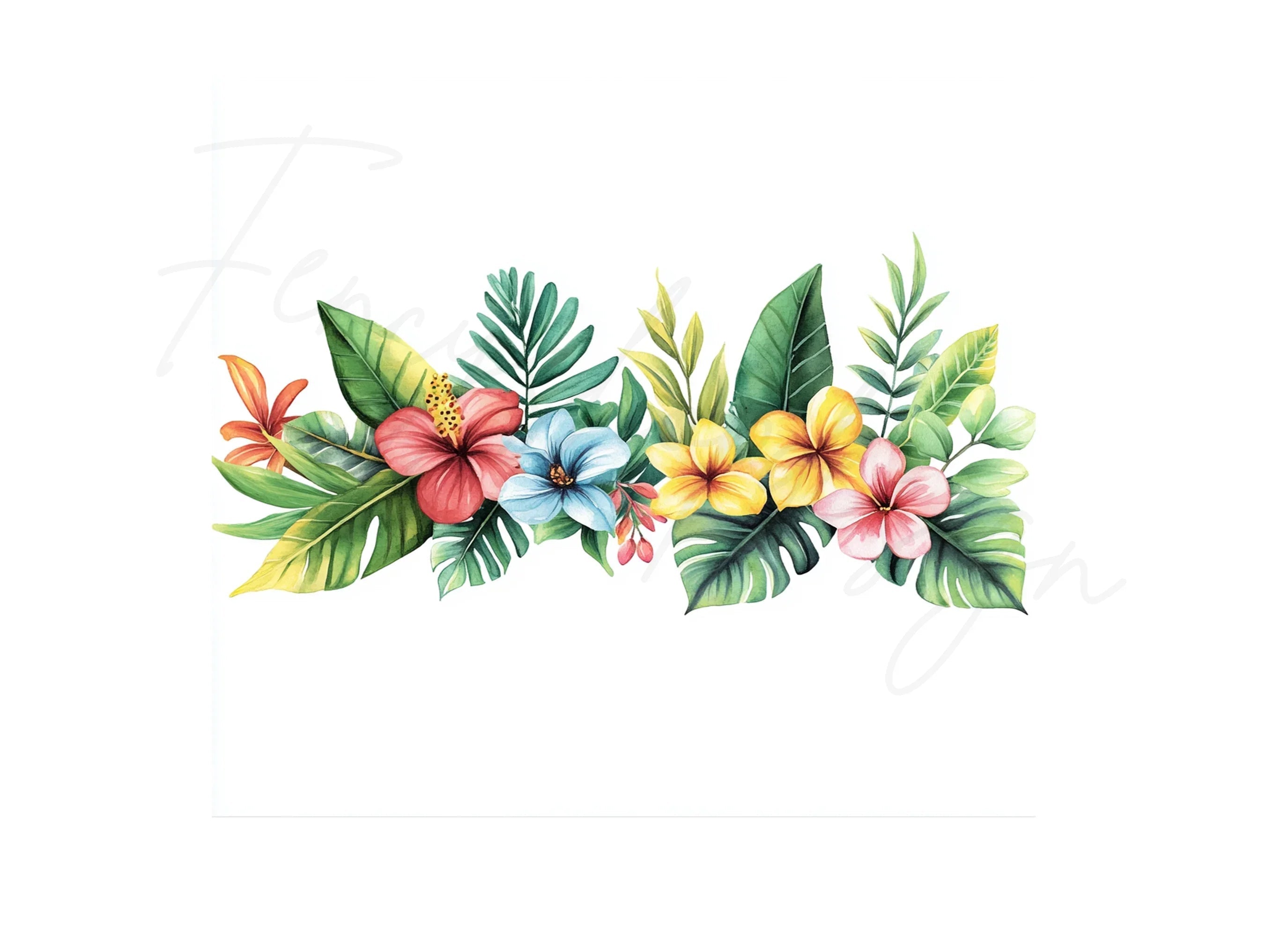 Tropical Flowers and Leaves Clipart Bundle