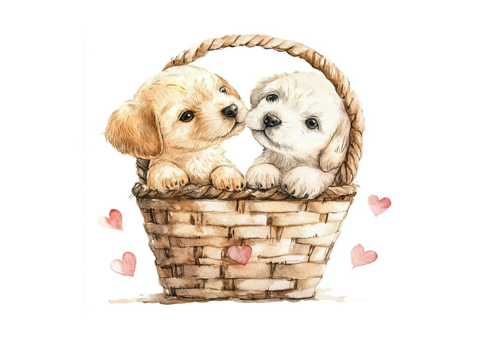 Valentine Puppies in Baskets Clipart Bundle