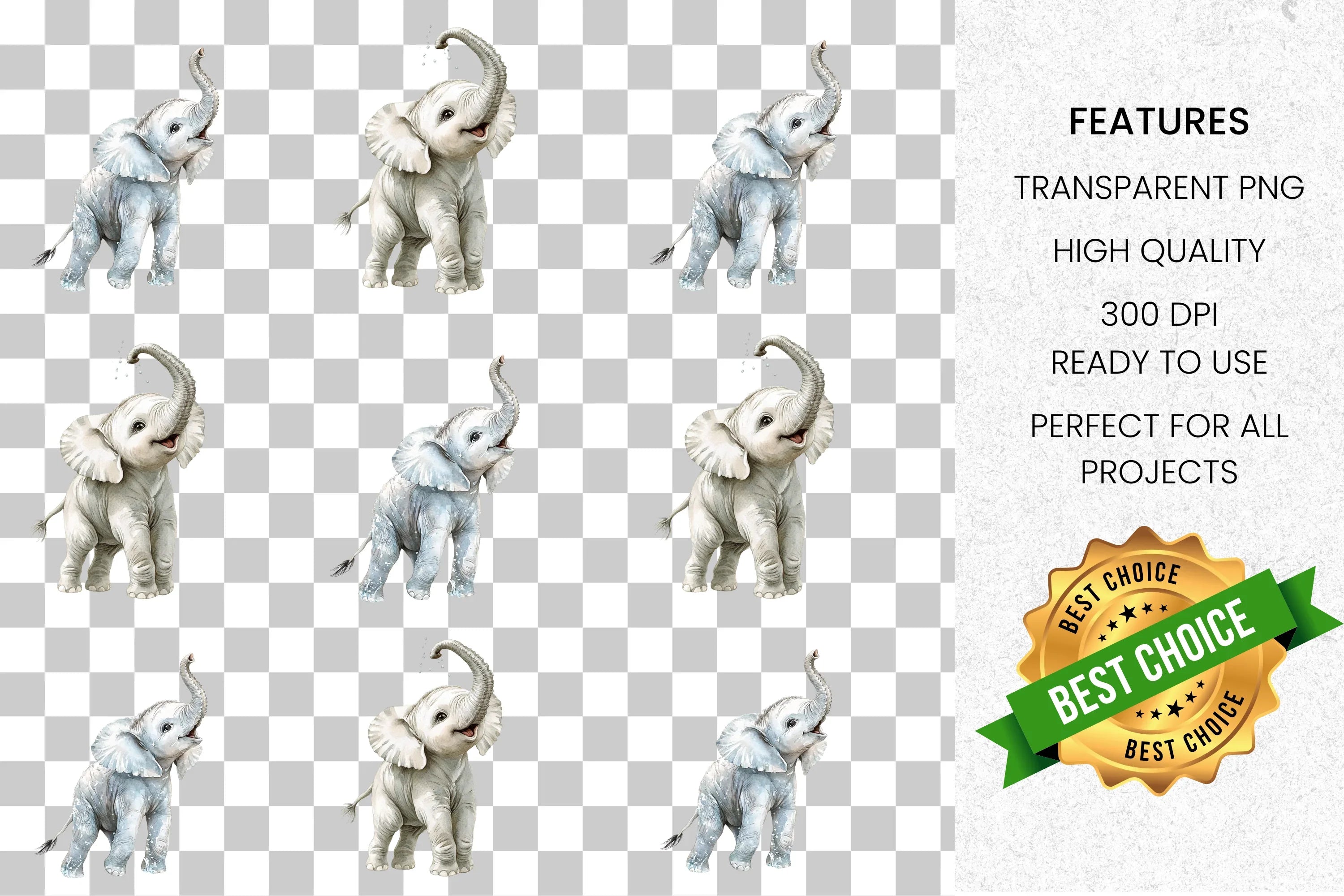 Adorable Baby Elephant Clipart Bundle