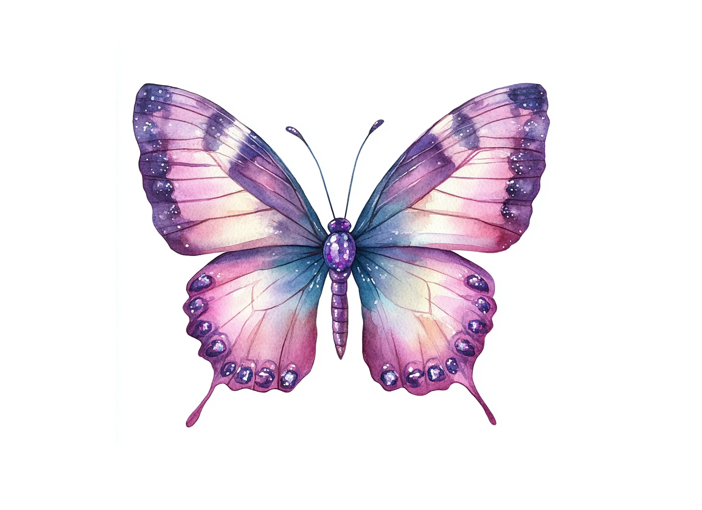 Purple Pink Jeweled Butterfly Clipart Bundle