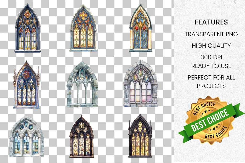 Gothic Stained Glass Window Clipart Bundle