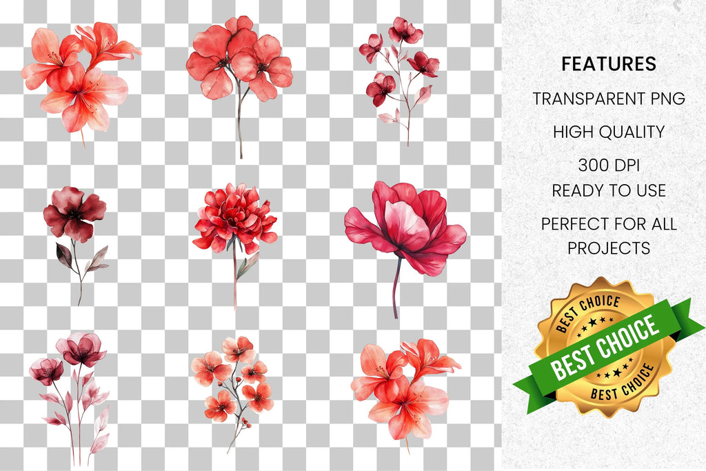Elegant Red Floral Clipart Bundle