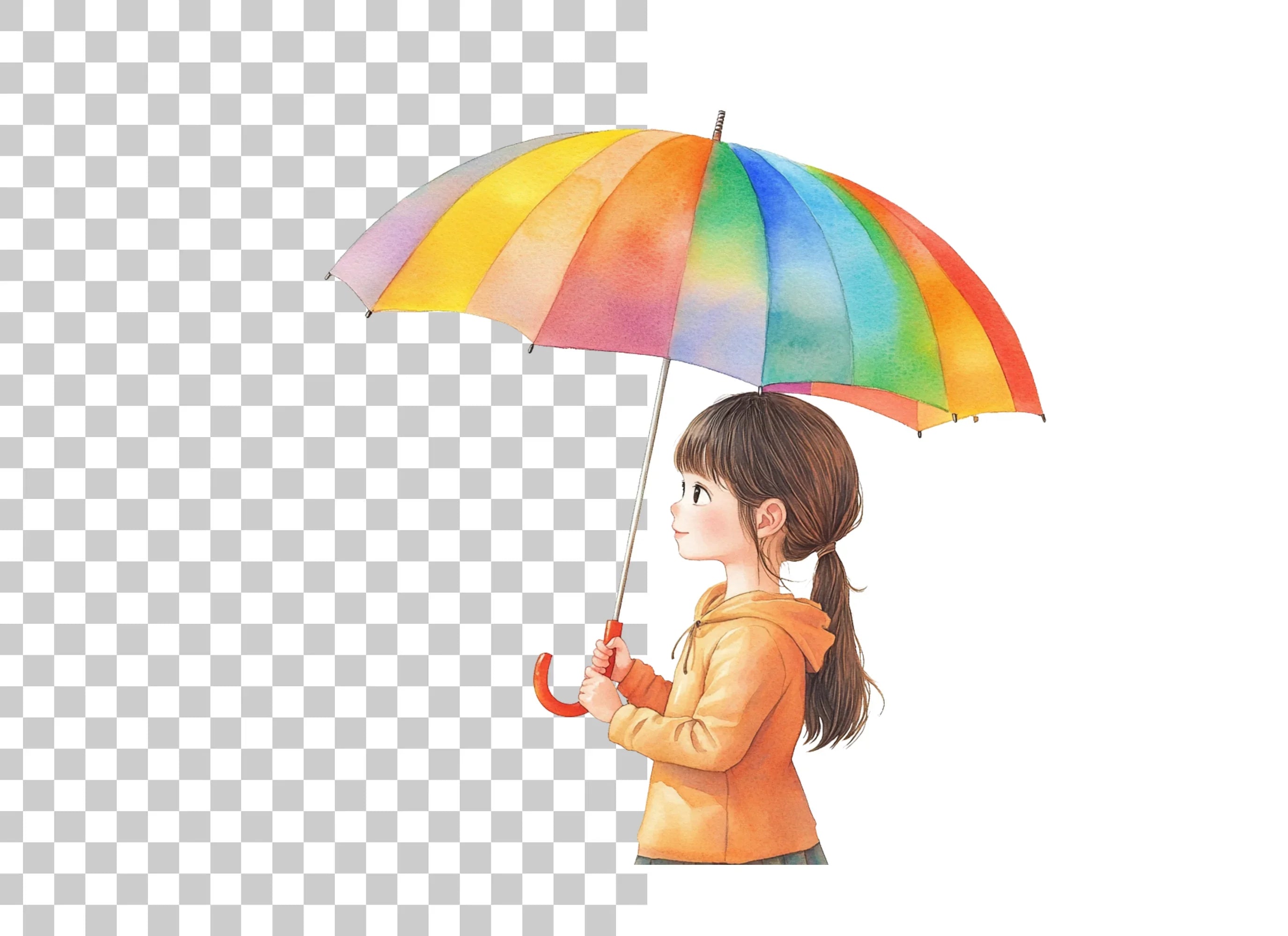 Girl with Rainbow Umbrella Clipart Bundle