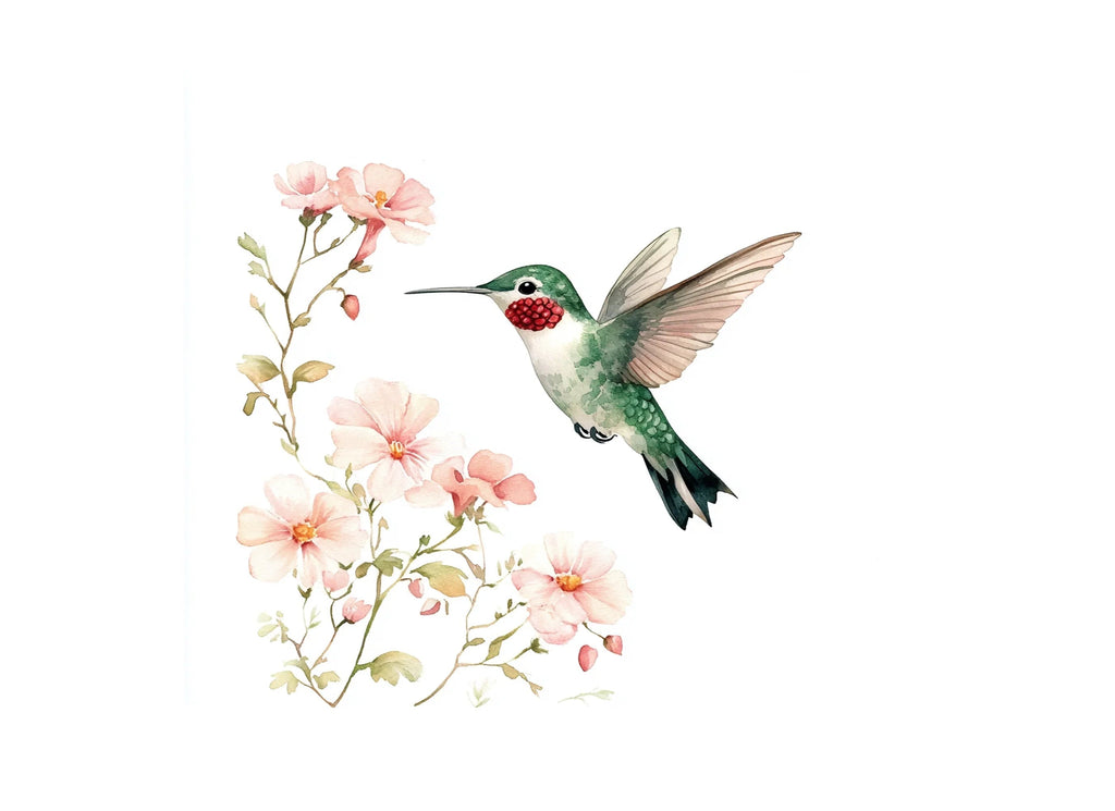 Hummingbird and Pink Flowers Clipart Bundle