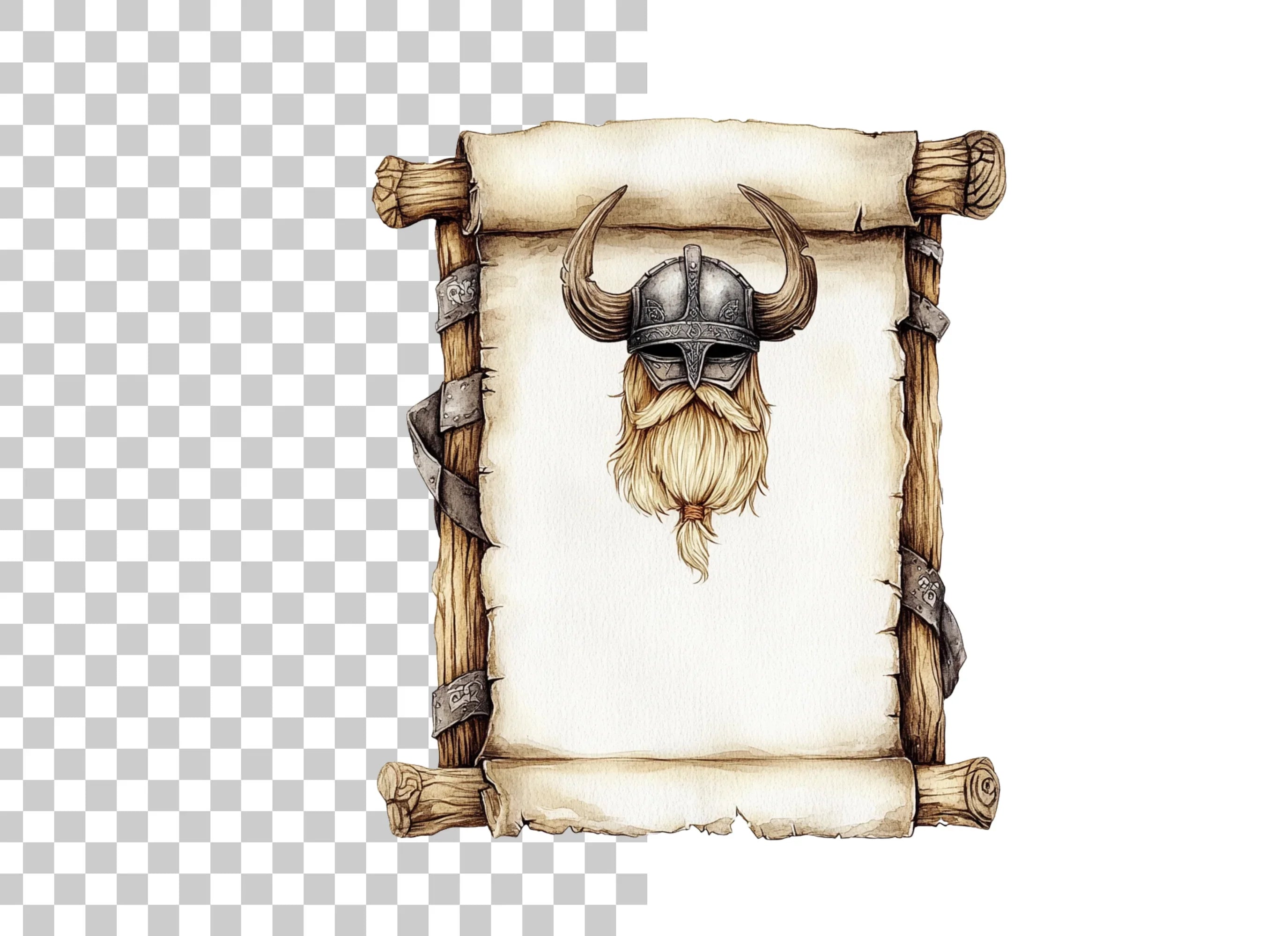 Viking Helmet and Beard Scroll Clipart Bundle
