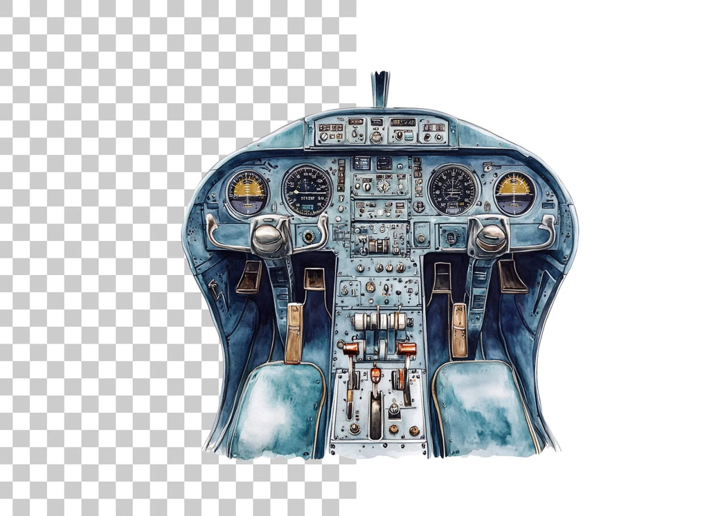 Blue Airplane Cockpit Clipart Bundle