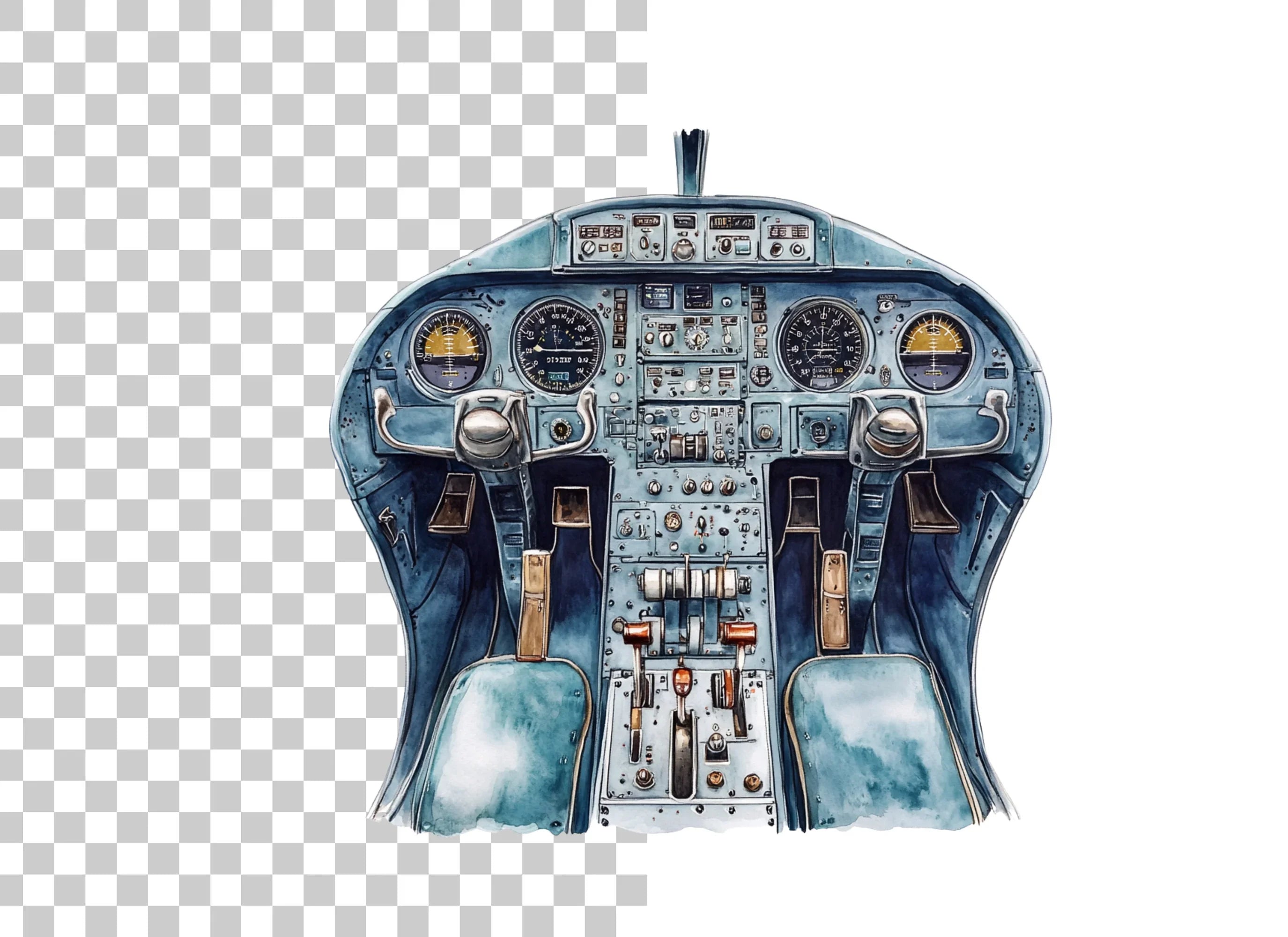 Blue Airplane Cockpit Clipart Bundle