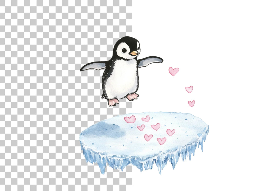 Adorable Penguin Love Hearts Clipart Bundle