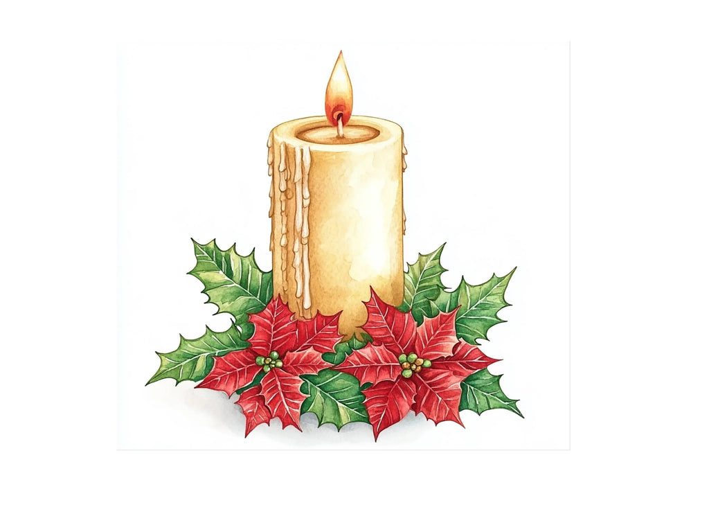 Christmas Candles and Poinsettias Clipart Bundle