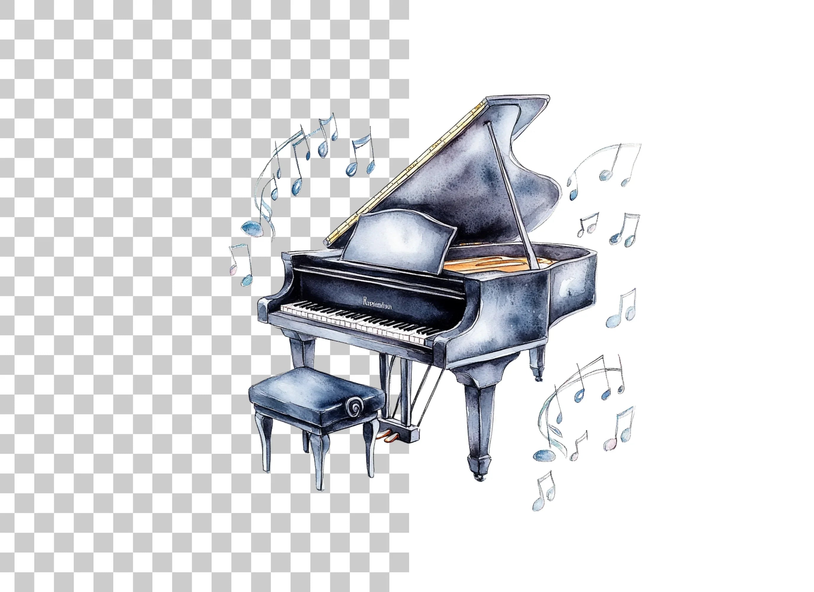 Musical Grand Piano with Notes Clipart Bundle
