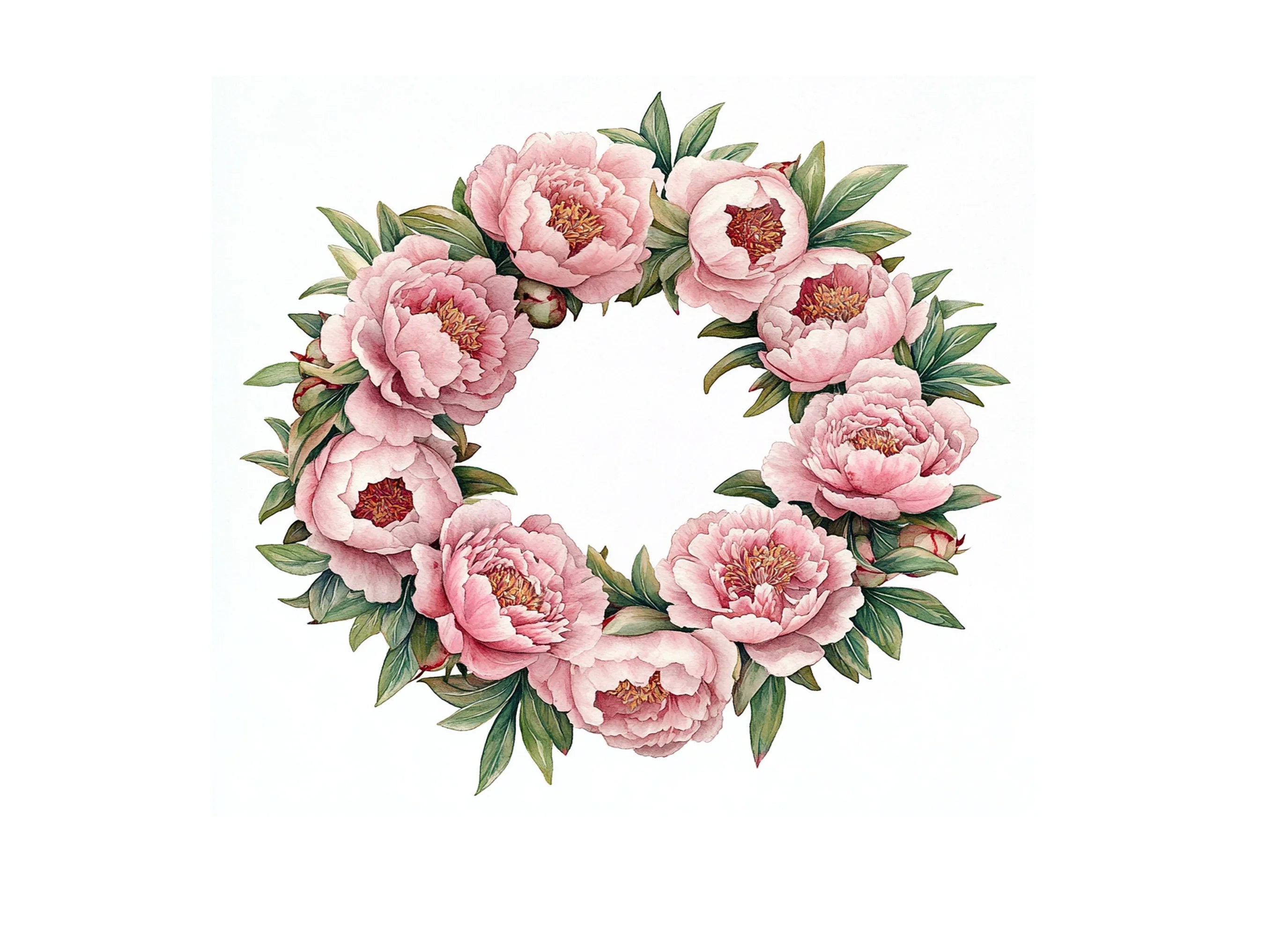 Pink Peony Wreath Clipart Bundle