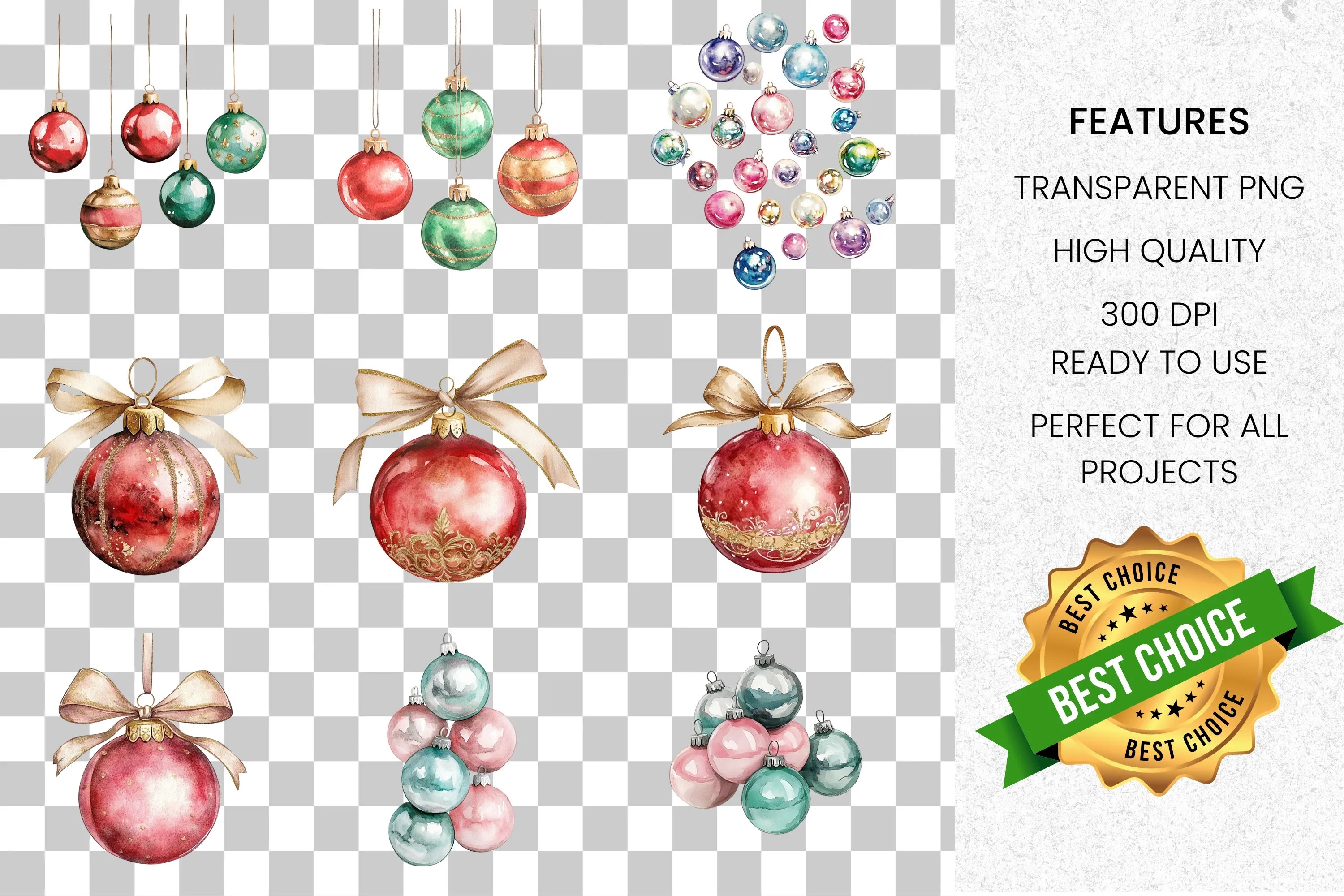 Festive Christmas Ornaments Clipart Bundle