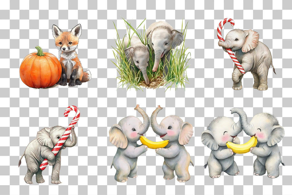 Cute Baby Elephant Clipart Bundle
