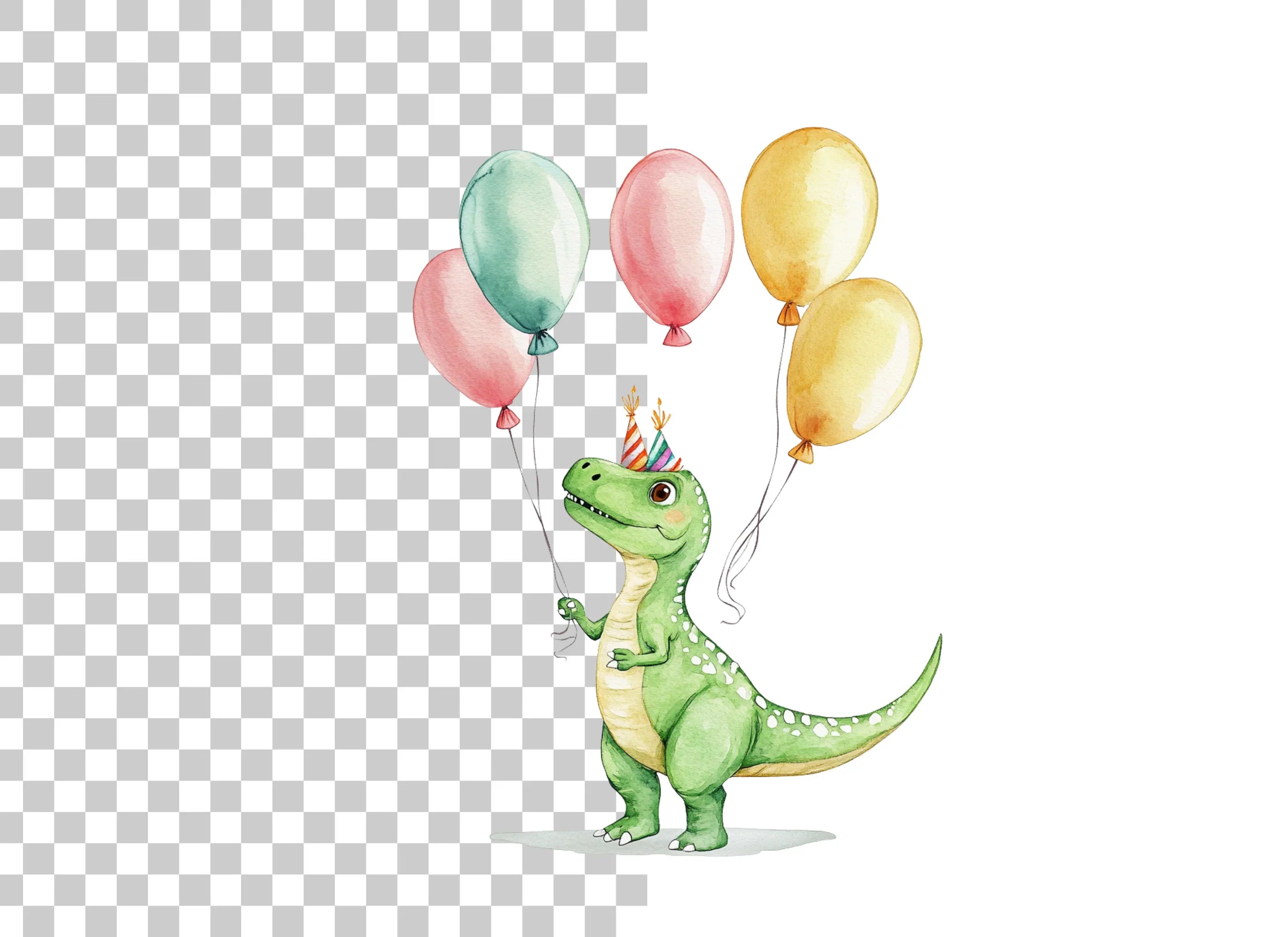 Cute Dinosaur Birthday Balloons Clipart Bundle