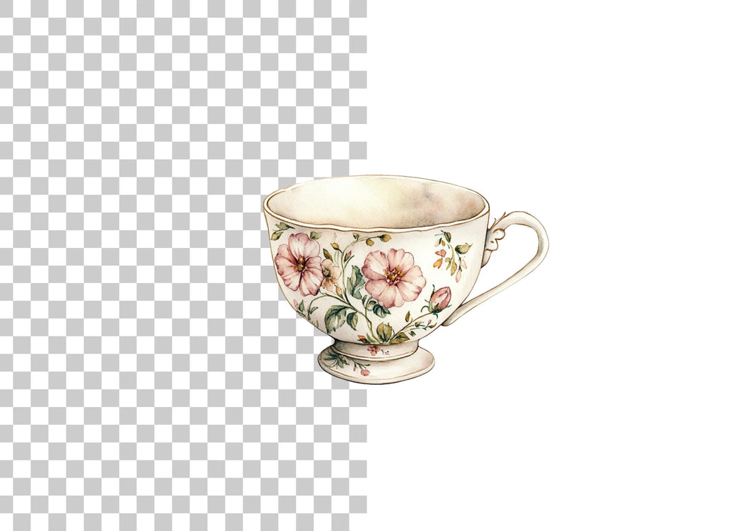 Elegant Floral Teacups Clipart Bundle