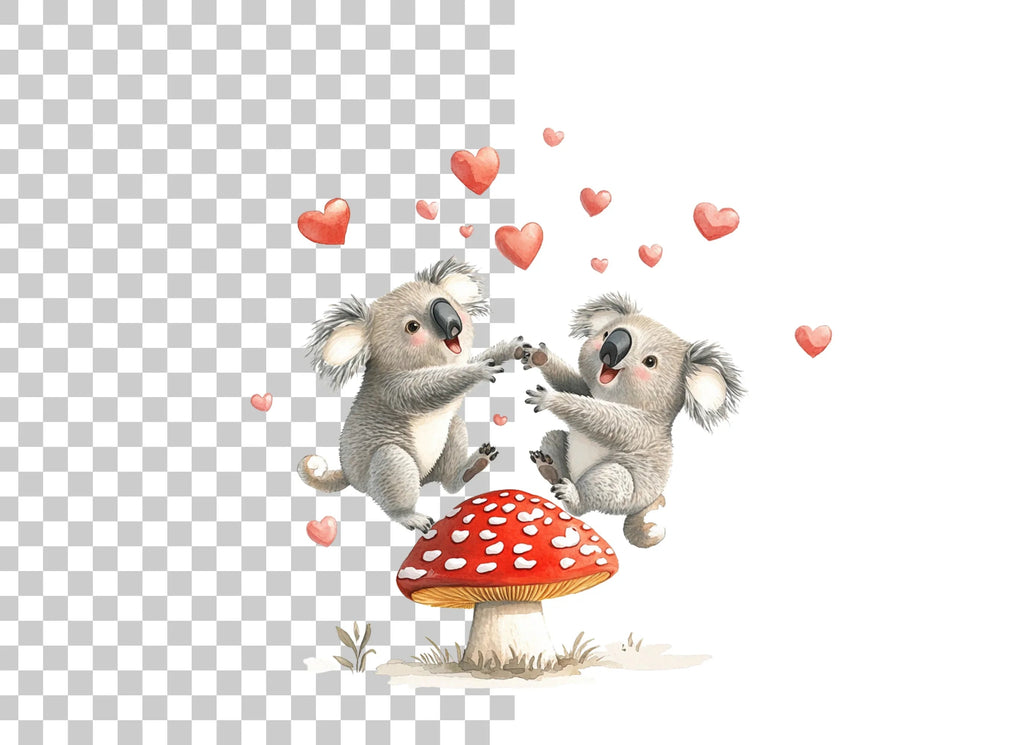 Playful Koalas on Mushroom Clipart Bundle