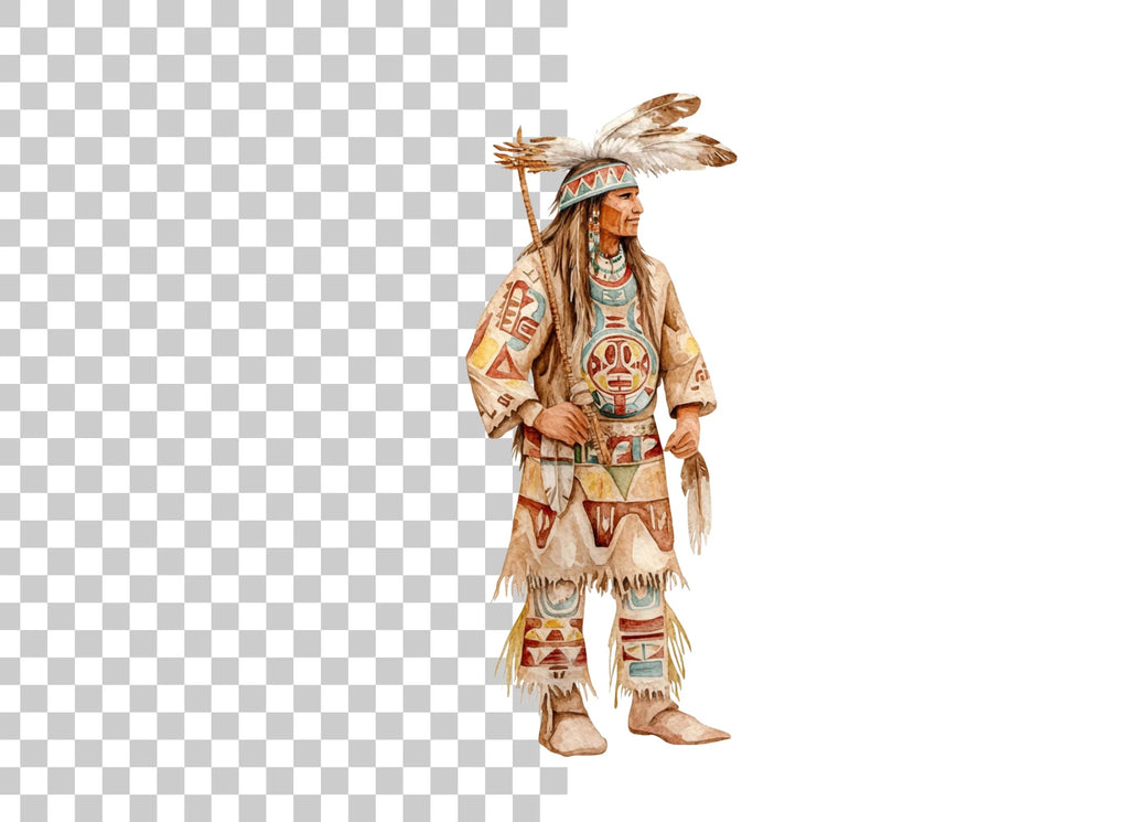 Native American Man Traditional Attire Clipart Bundle