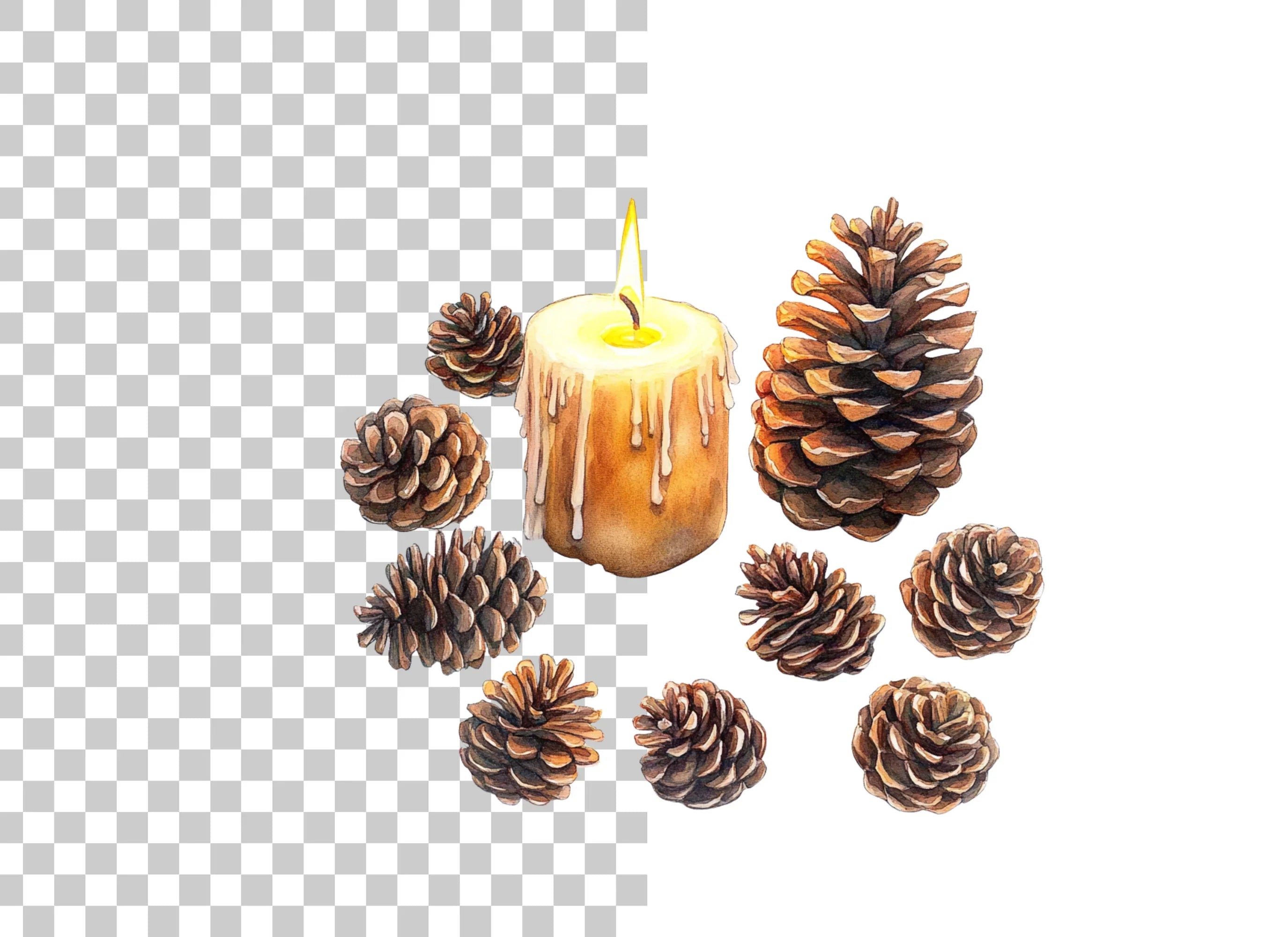 Christmas Candles and Pinecones Clipart Bundle