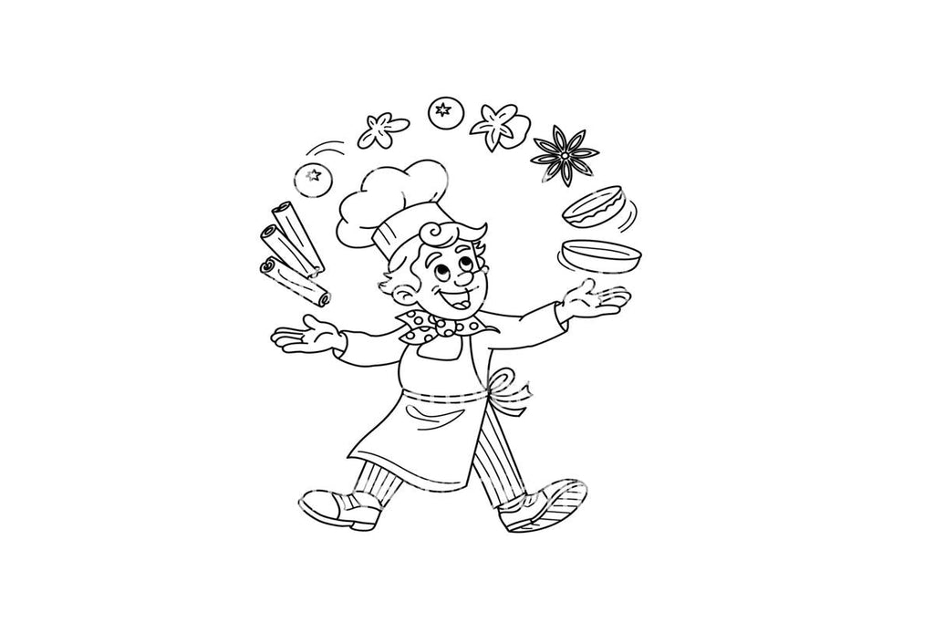 Chef Juggling Spices and Ingredients Coloring Books